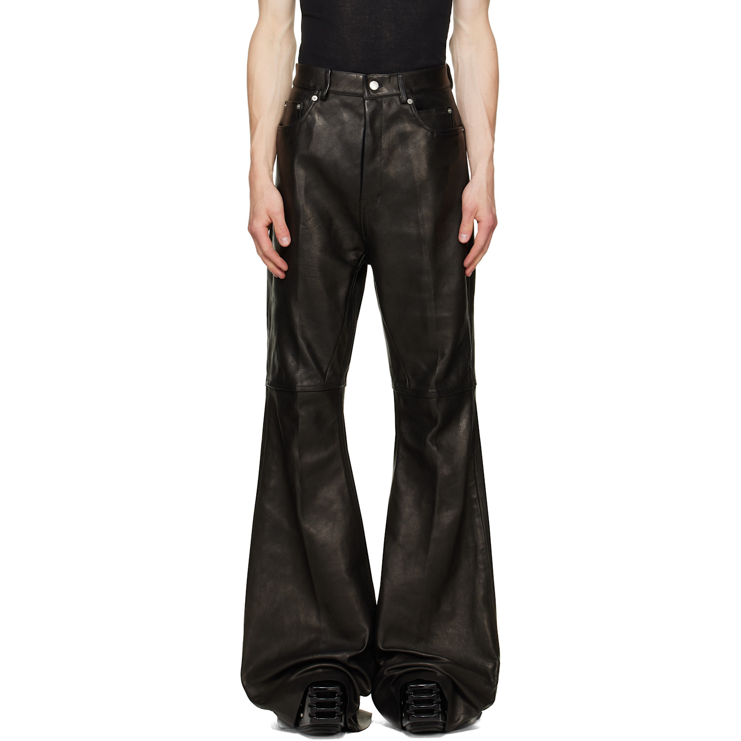 Rick Owens Black Tower Bolan Bootcut Leather Pants