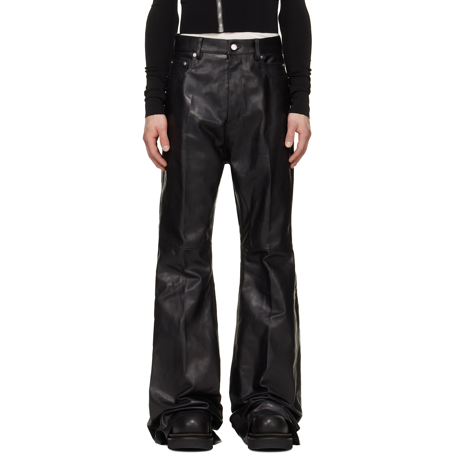 Rick Owens Black Tower Bolan Bootcut Leather Pants