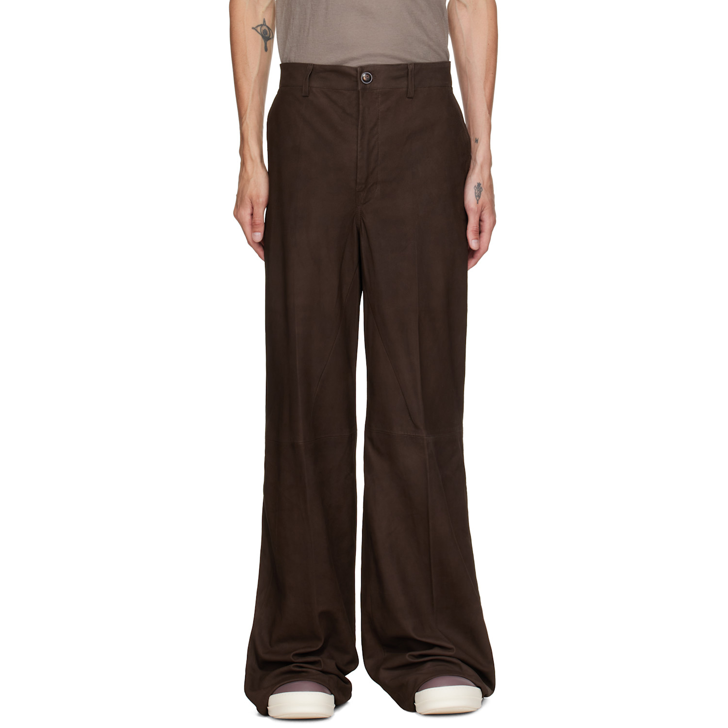 Rick Owens Brown Leather Work Pants
