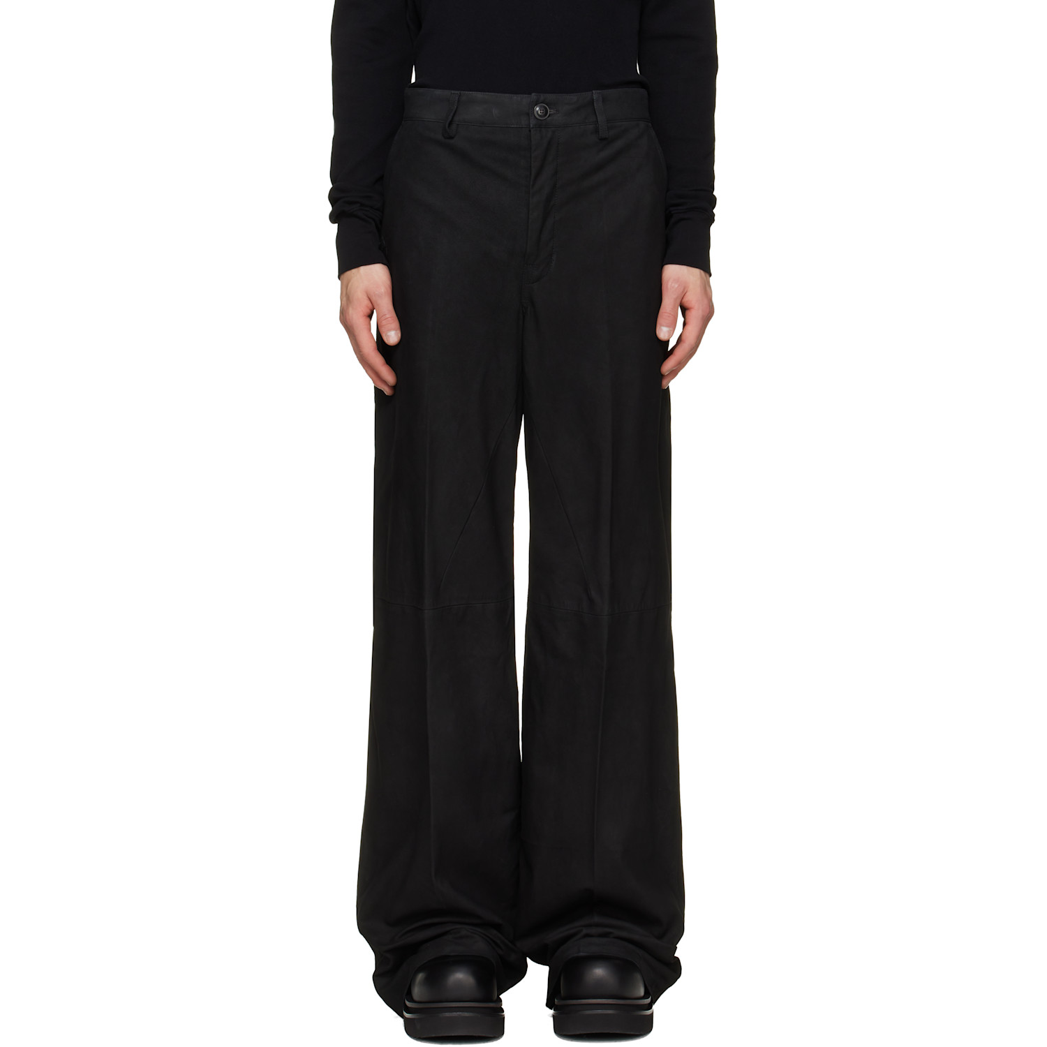Rick Owens Black Tower Leather Work Pants