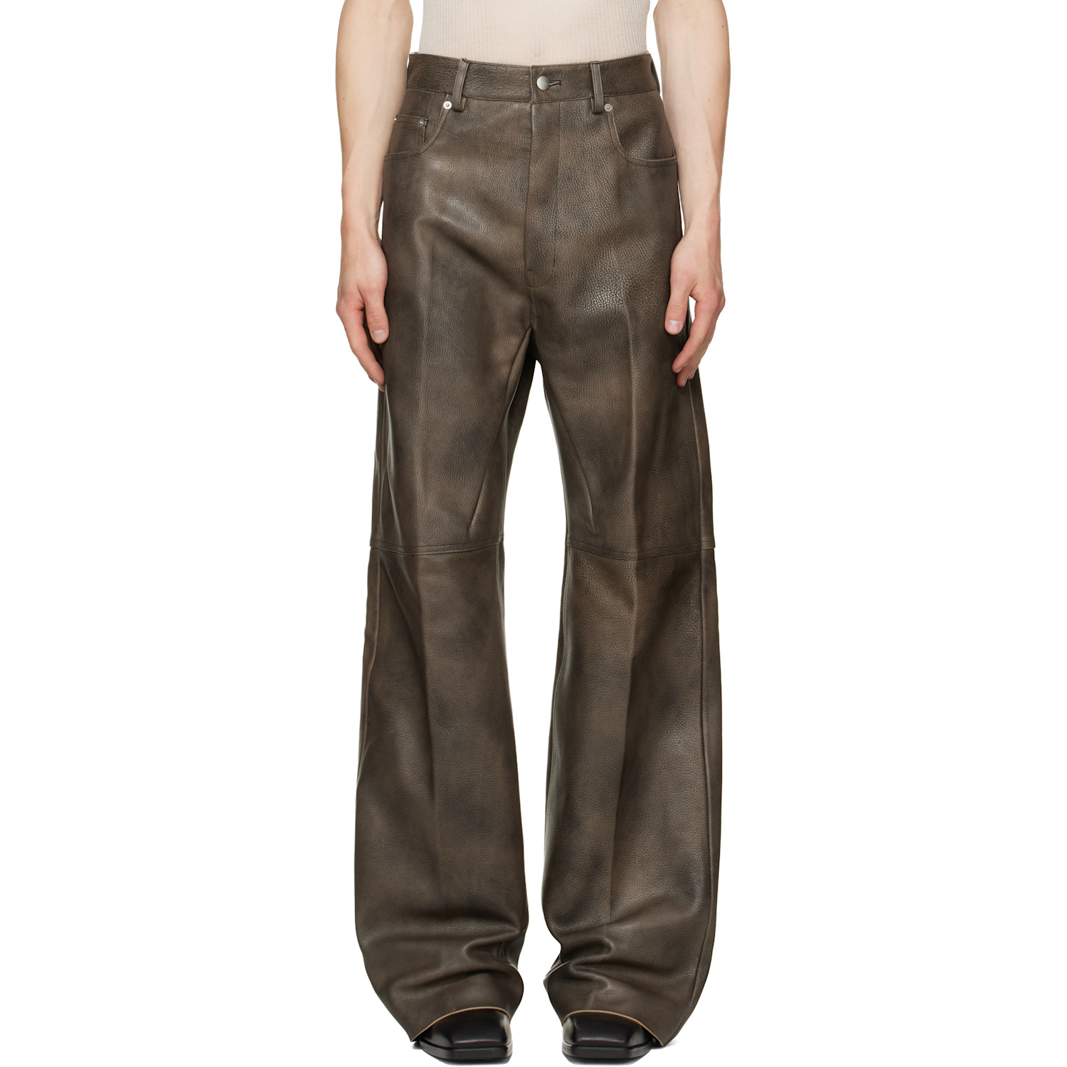 Rick Owens Brown Tower Geth Leather Pants
