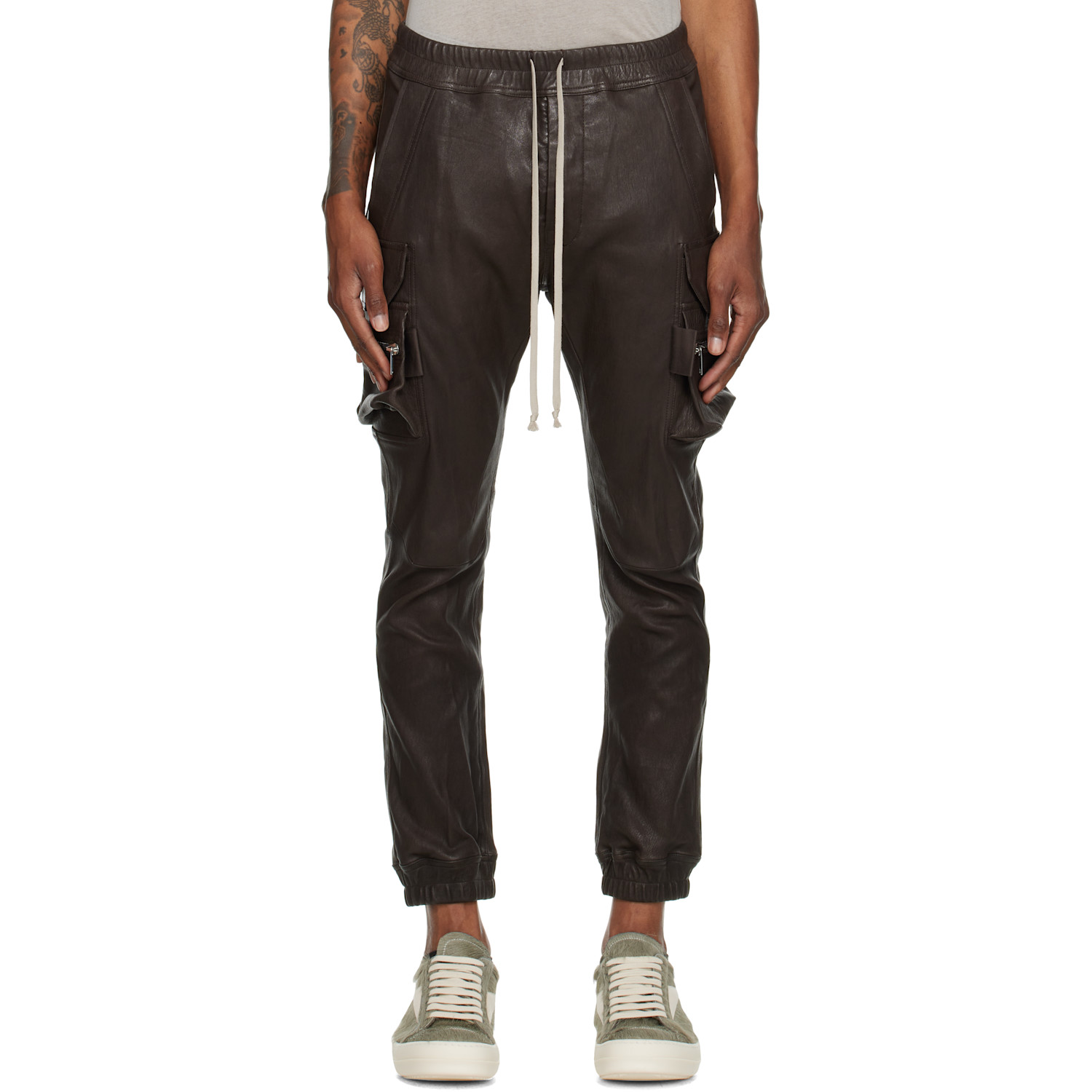Rick Owens Brown Tower Mastodon Leather Cargo Pants