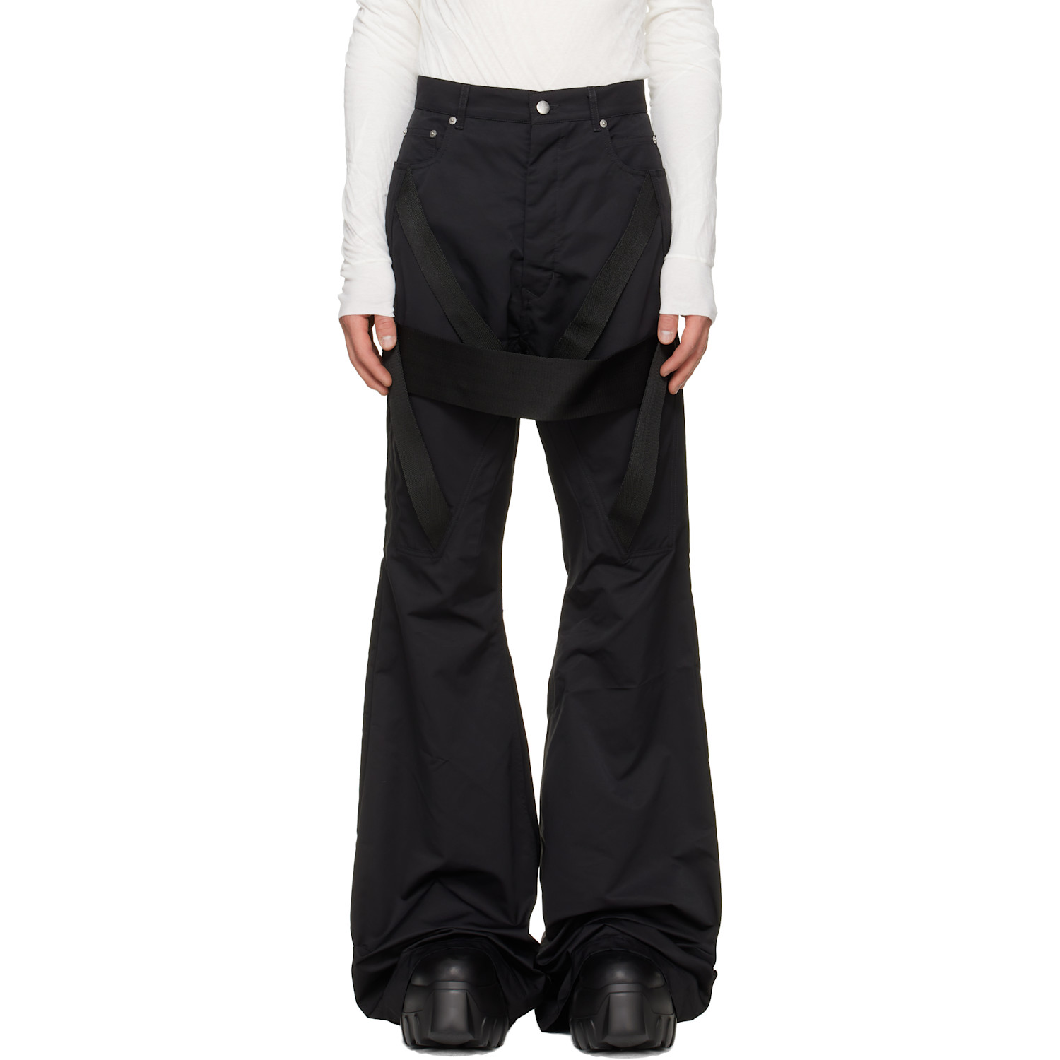 Rick Owens Black Tower Megastrapped Bolan Bootcut Trousers
