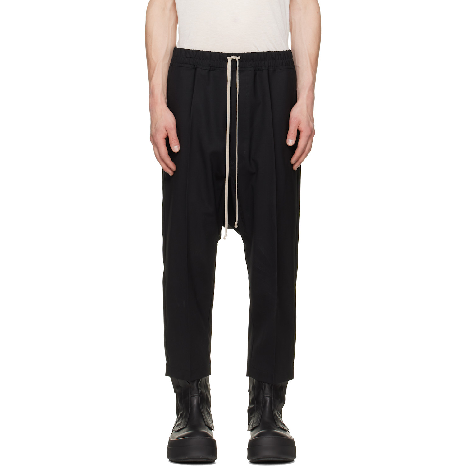 Rick Owens Black Tower Drawstring Cropped Trousers