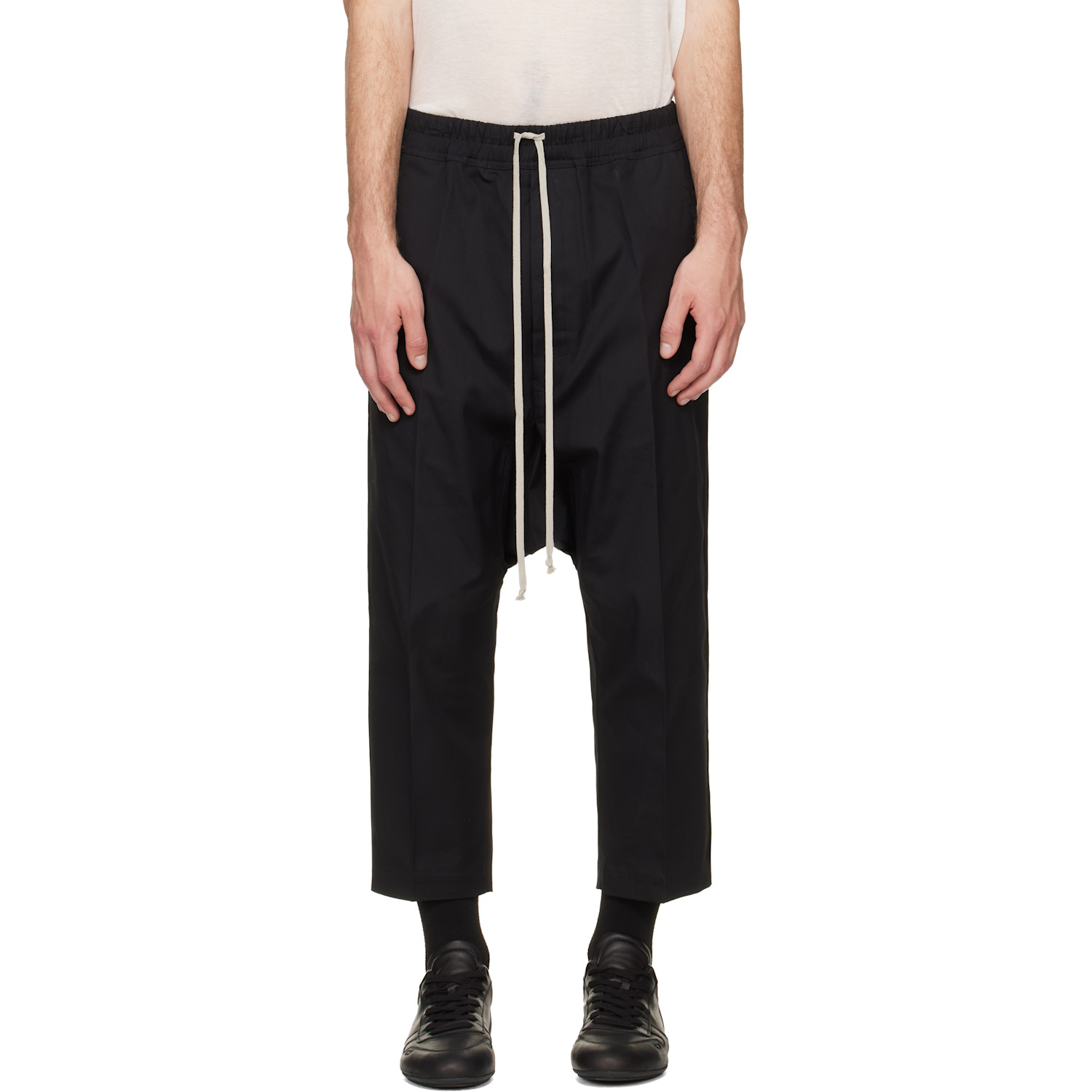 Rick Owens Black Tower Drawstring Cropped Trousers