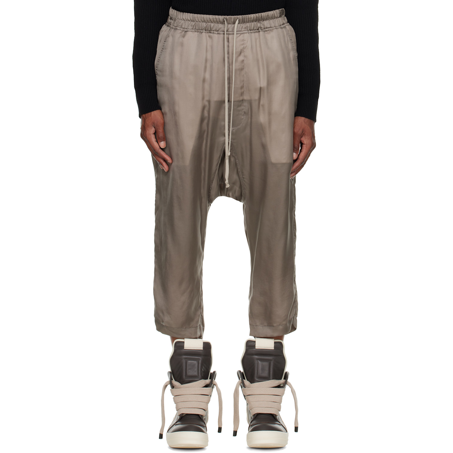 Rick Owens Gray Tower Drawstring Cropped Trousers
