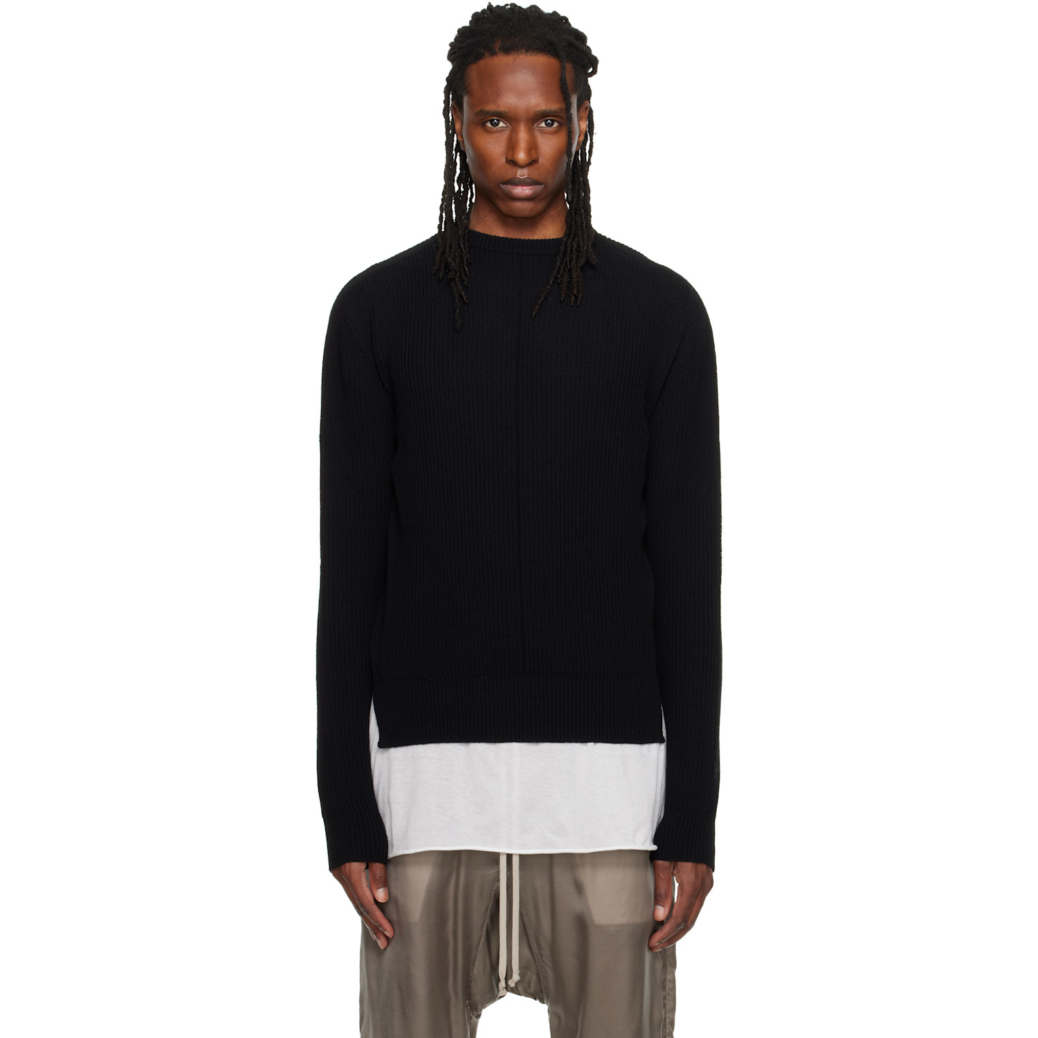 Rick Owens Black Tower Fisherman Round Neck Sweater