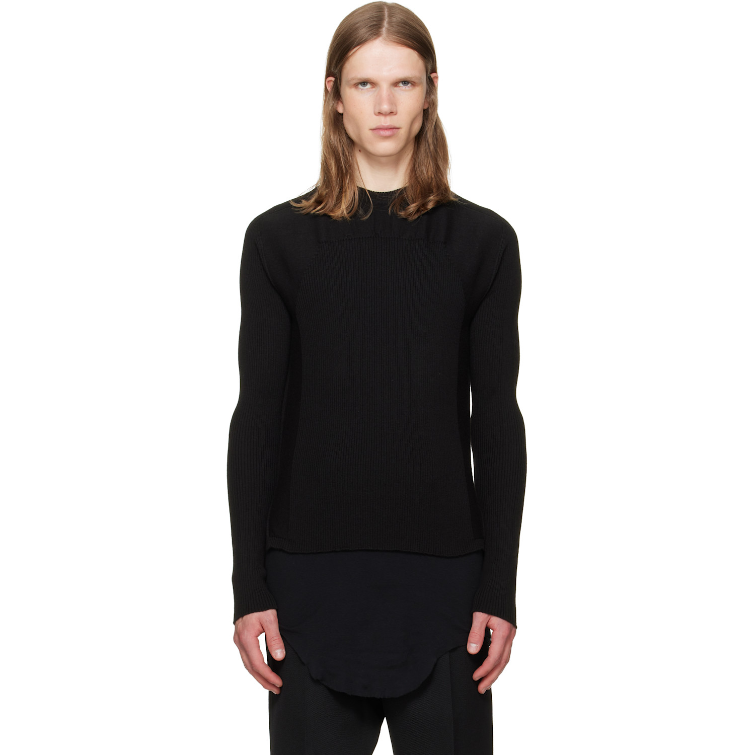 Rick Owens Black Tower Ribbed Geo Sweater