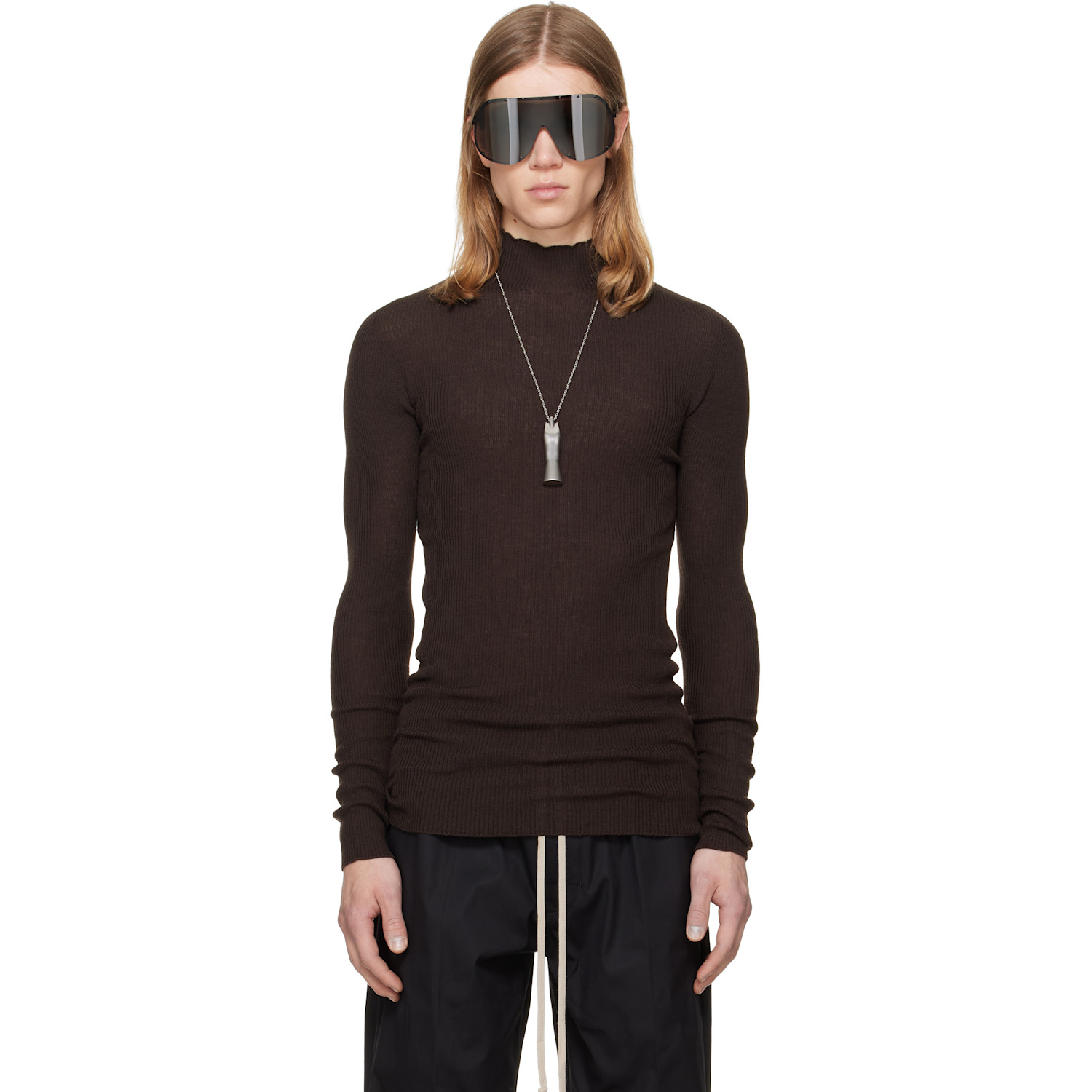 Rick Owens Brown Tower Ribbed Lupetto Sweater