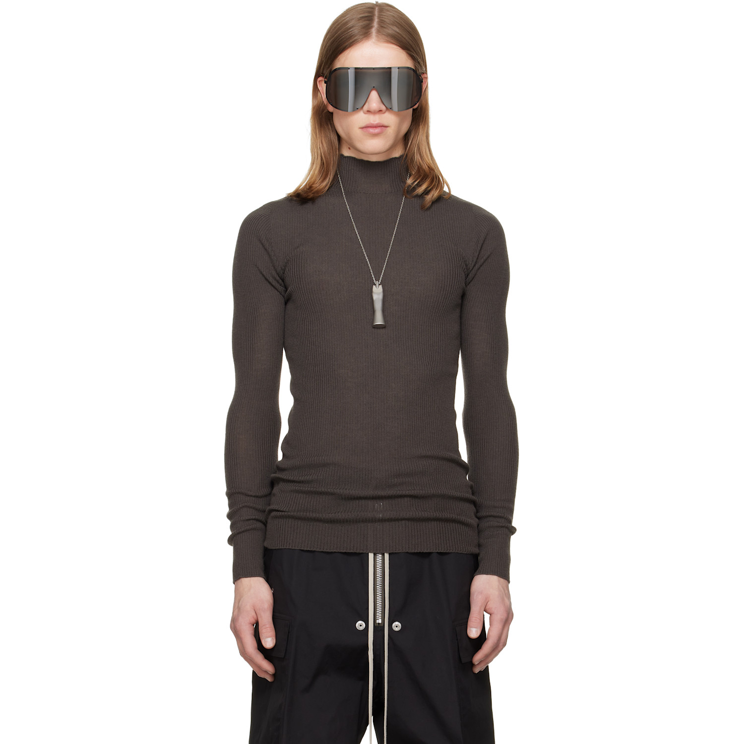 Rick Owens Brown Tower Ribbed Lupetto Sweater