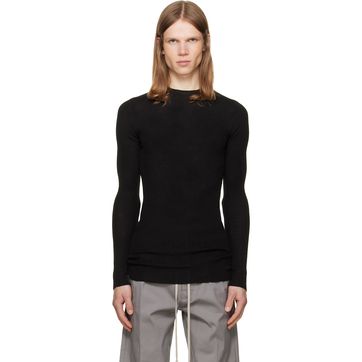 Rick Owens Black Tower Ribbed Round Neck Sweater