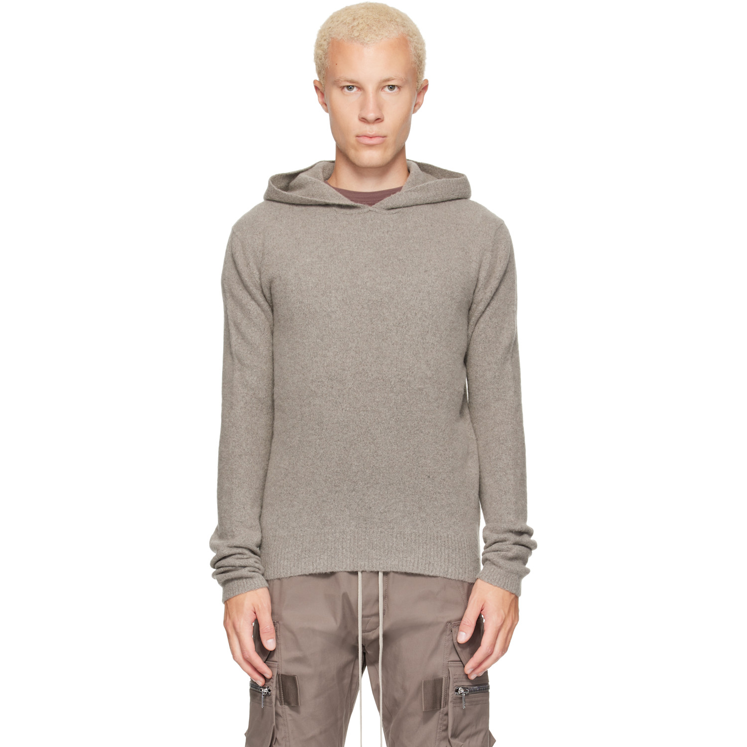 Rick Owens Gray Tower Felt Cashmere Hoodie