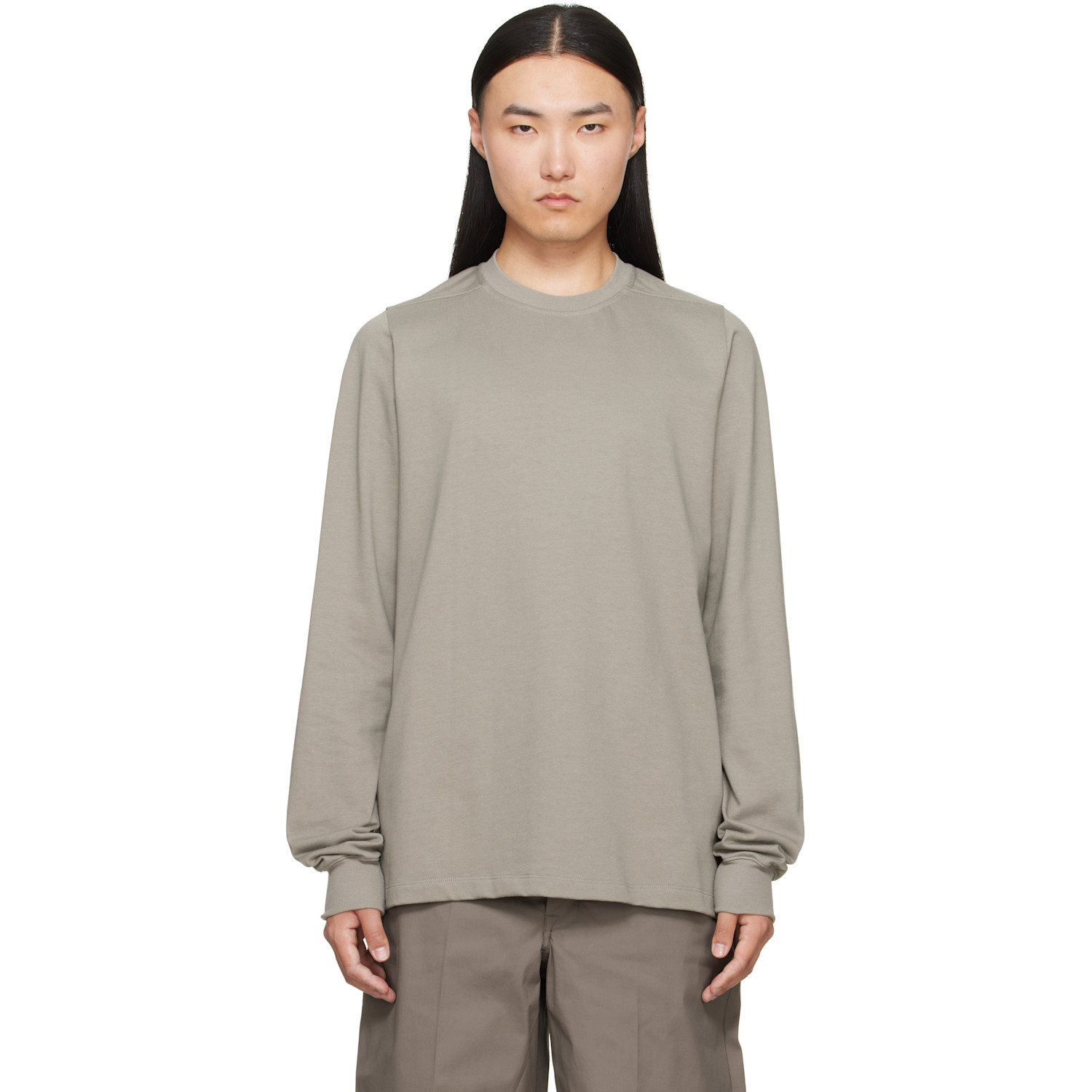 Rick Owens Gray Tower Short Crewneck LS T-shirt