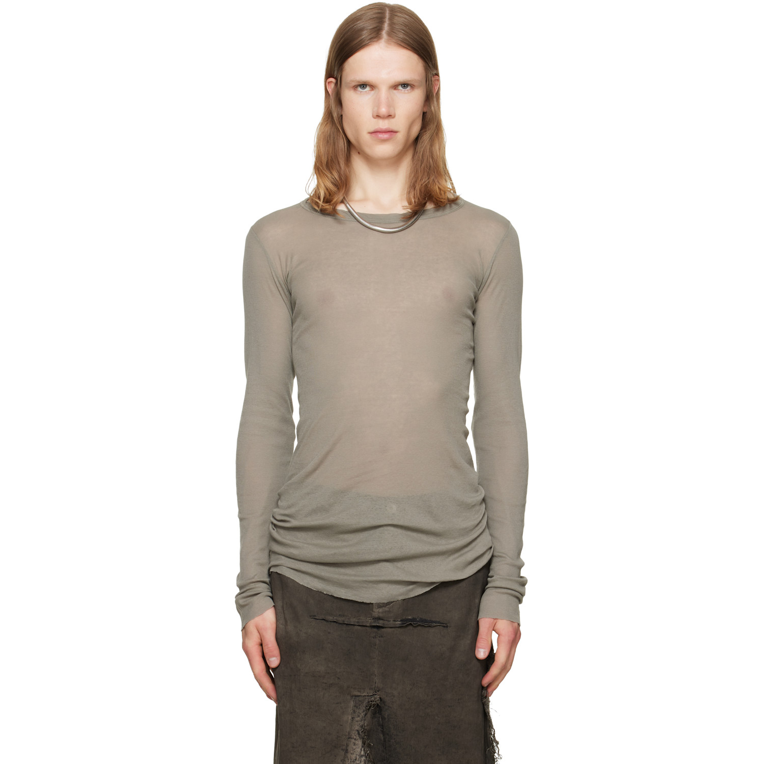 Rick Owens Taupe Tower Rib LS T-shirt
