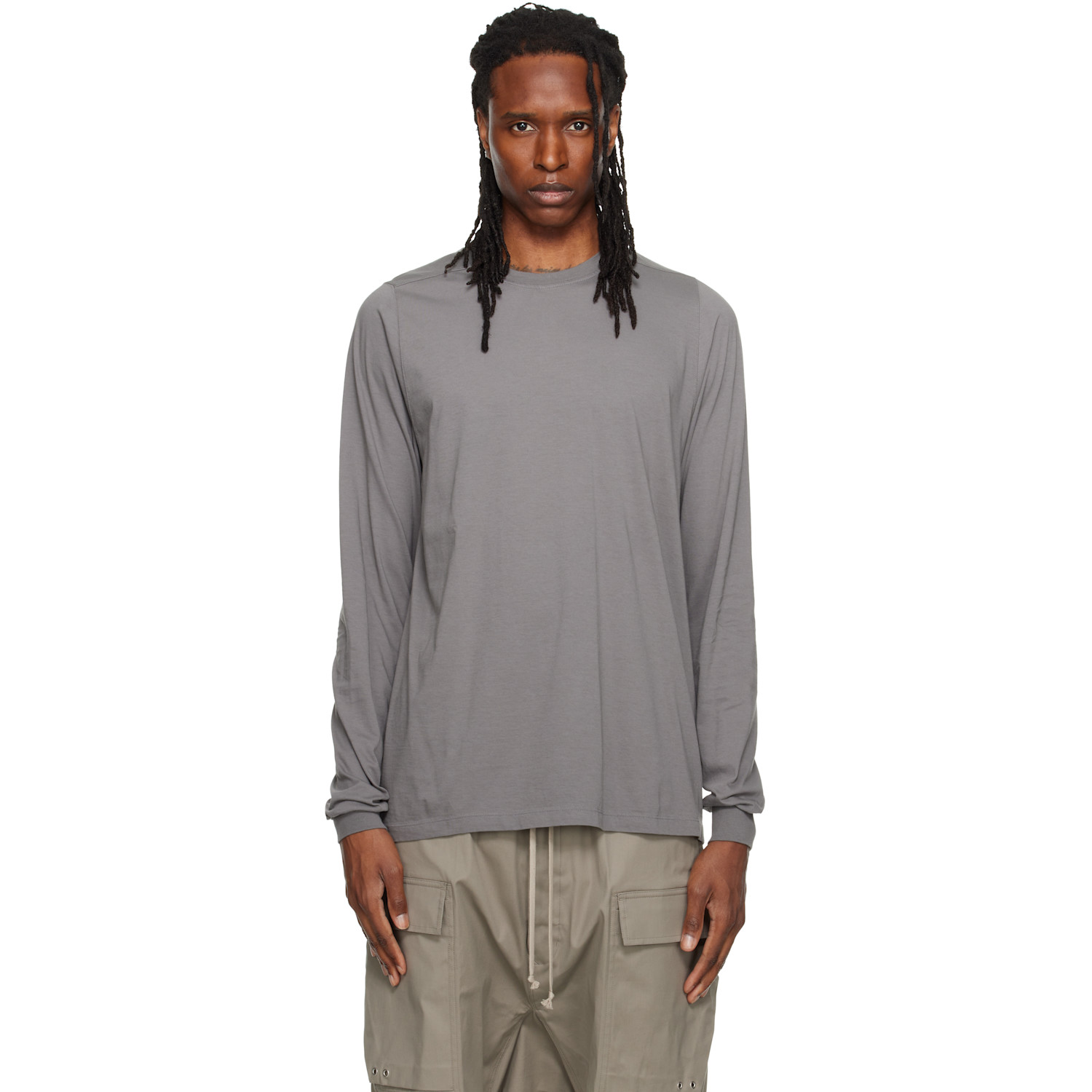 Rick Owens Gray Tower Short Crewneck LS T-shirt