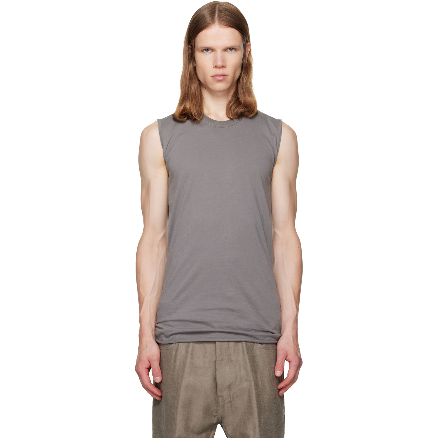 Rick Owens Gray Tower Basic Sl Tank Top In 28 Steel