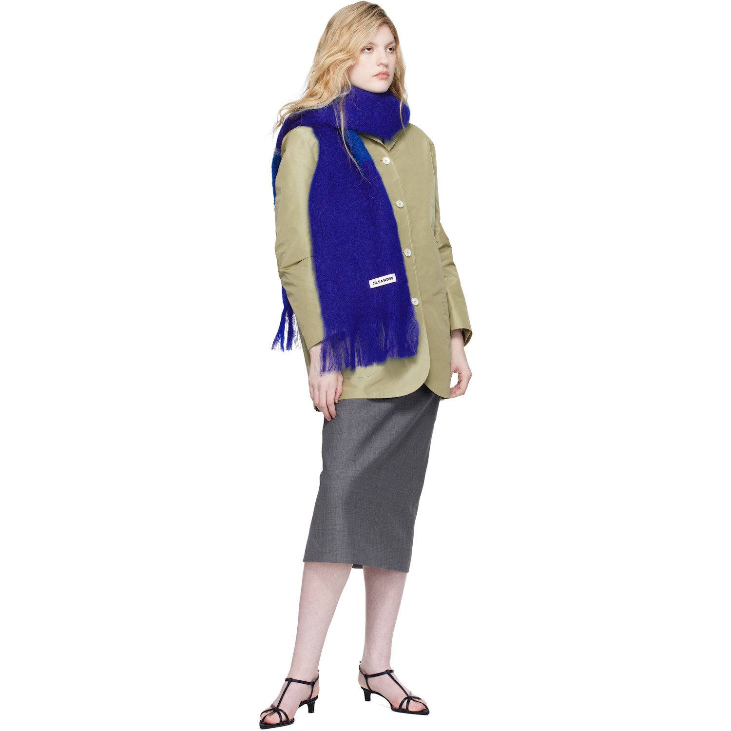  Jil Sander Blue Plain Scarf 