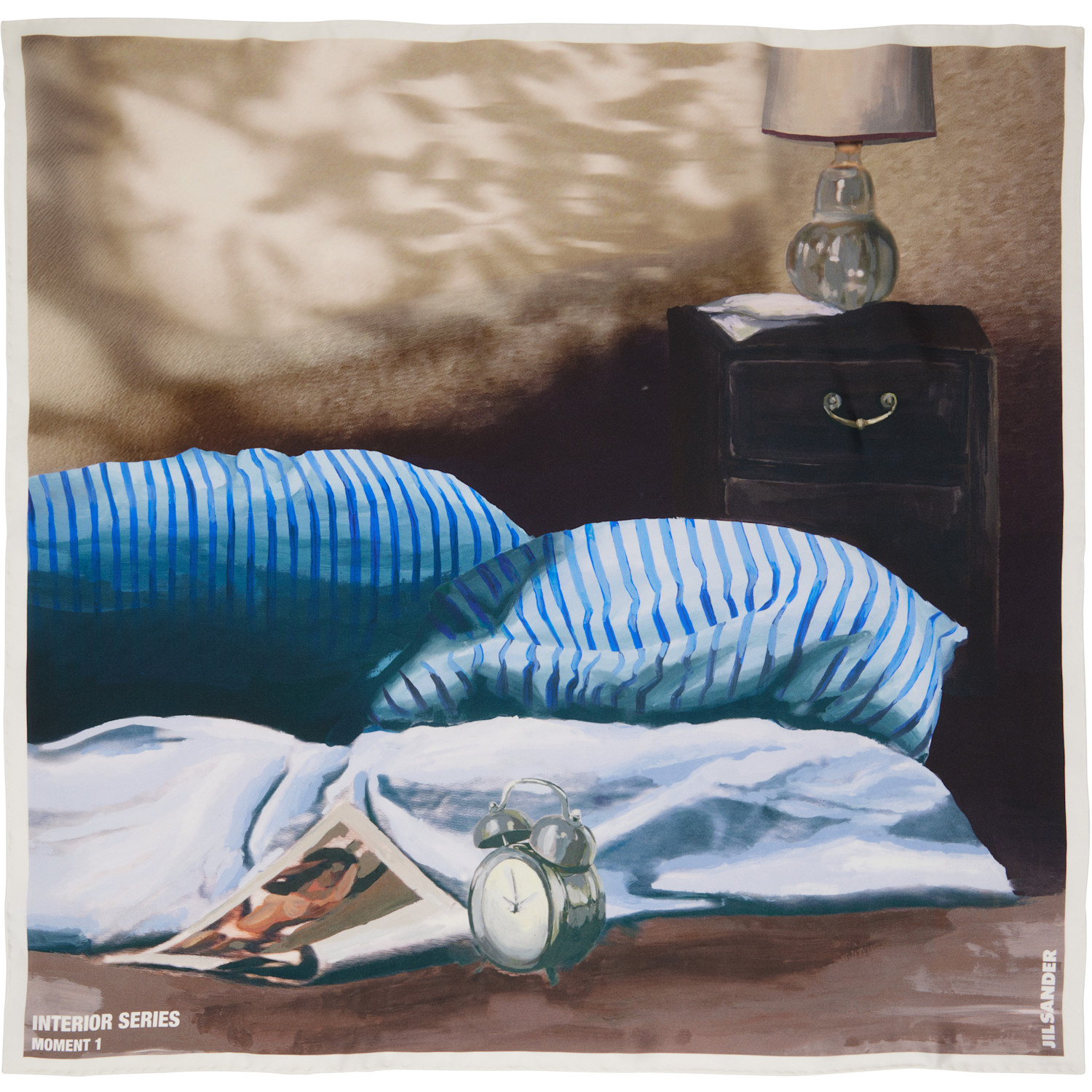 Jil Sander Beige & Blue Silk Scarf