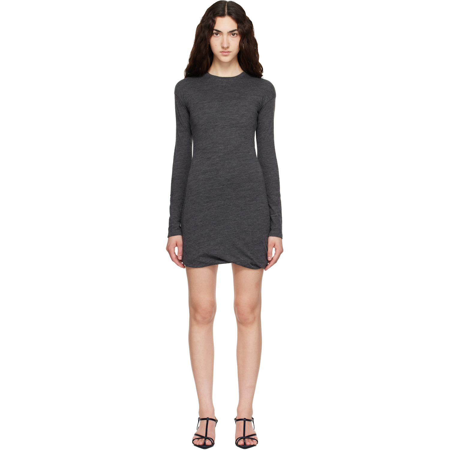 Jil Sander Gray Long Sleeves Crew Neck Double Layer Minidress