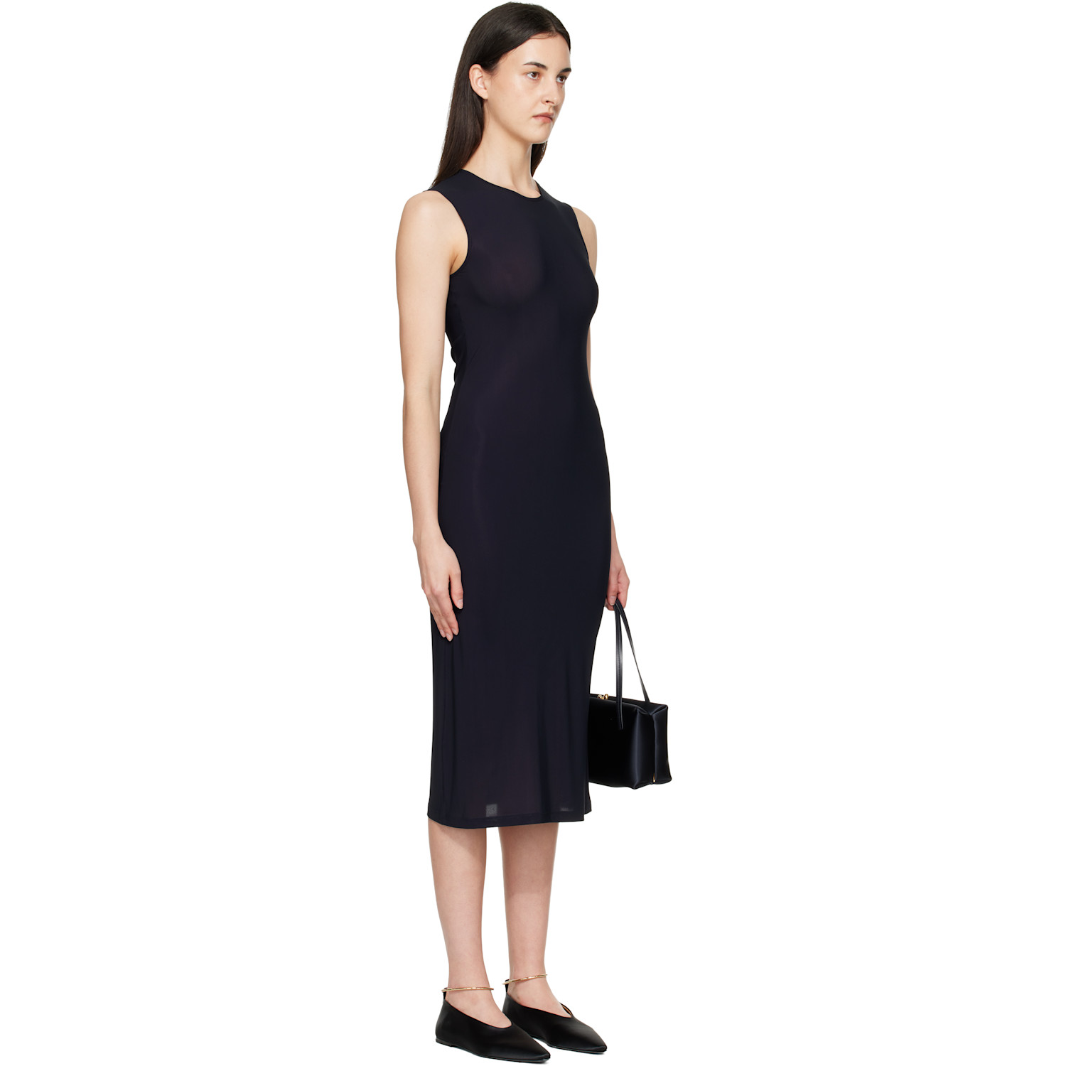  Jil Sander Black Jersey Slip Midi Dress 