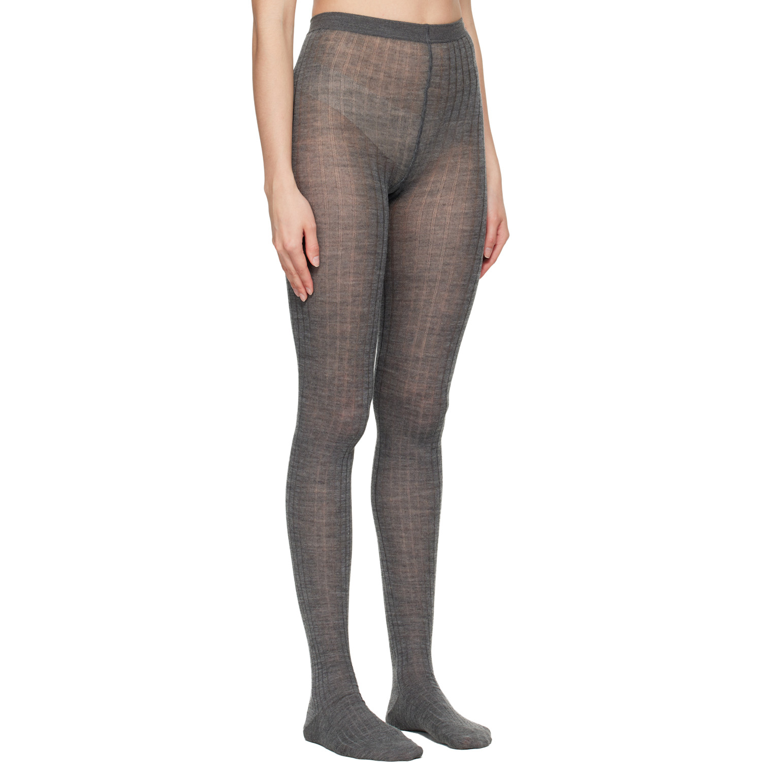  Jil Sander Gray Ribbed Wool Tights 