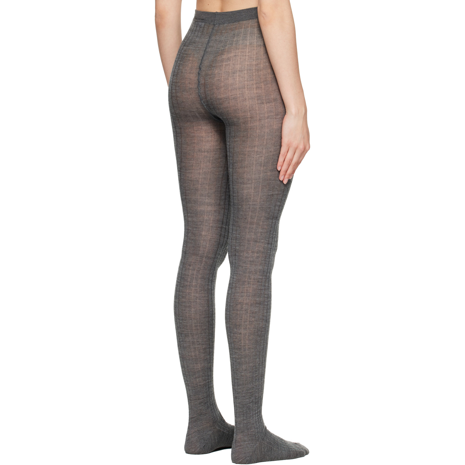  Jil Sander Gray Ribbed Wool Tights 