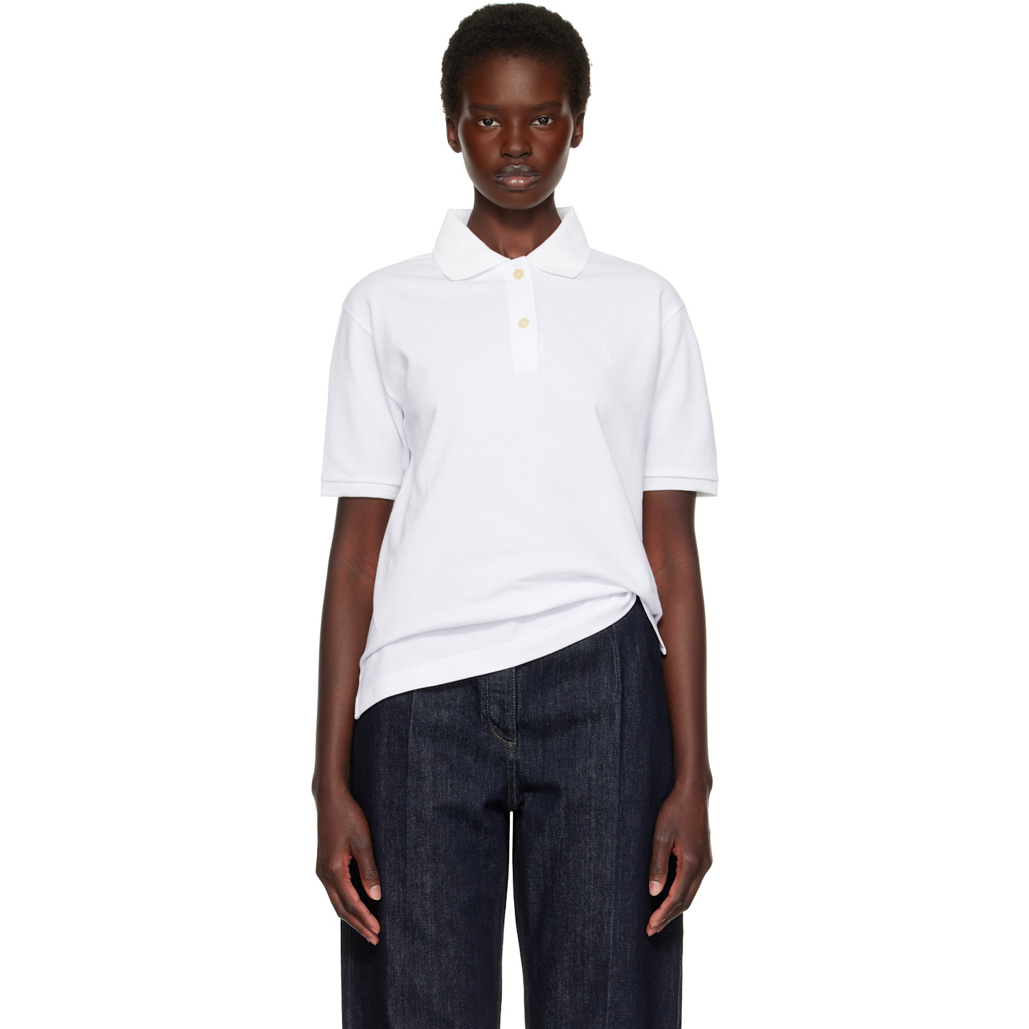 Jil Sander White Cotton Piquet Polo