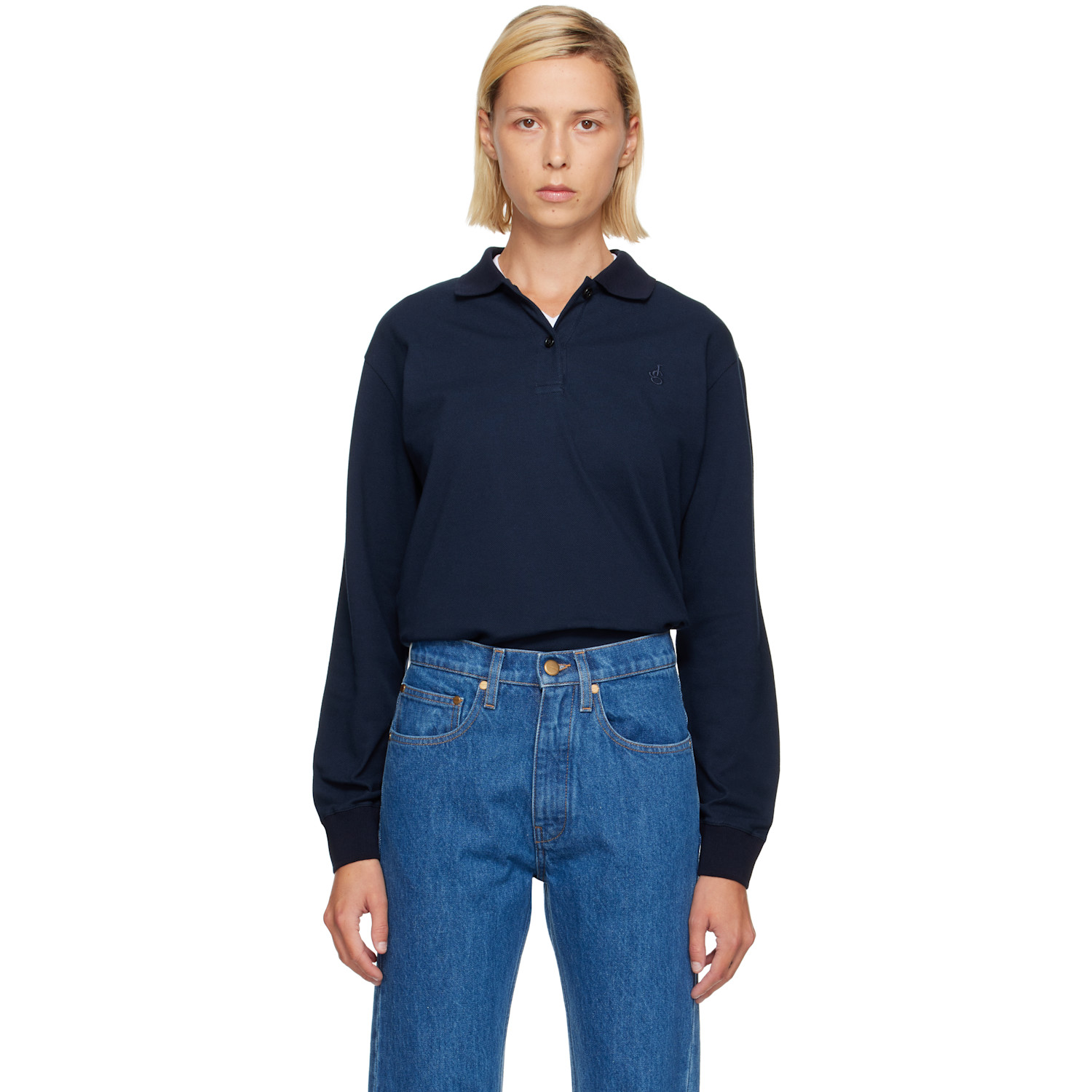 Jil Sander Navy Cotton Piquet Polo