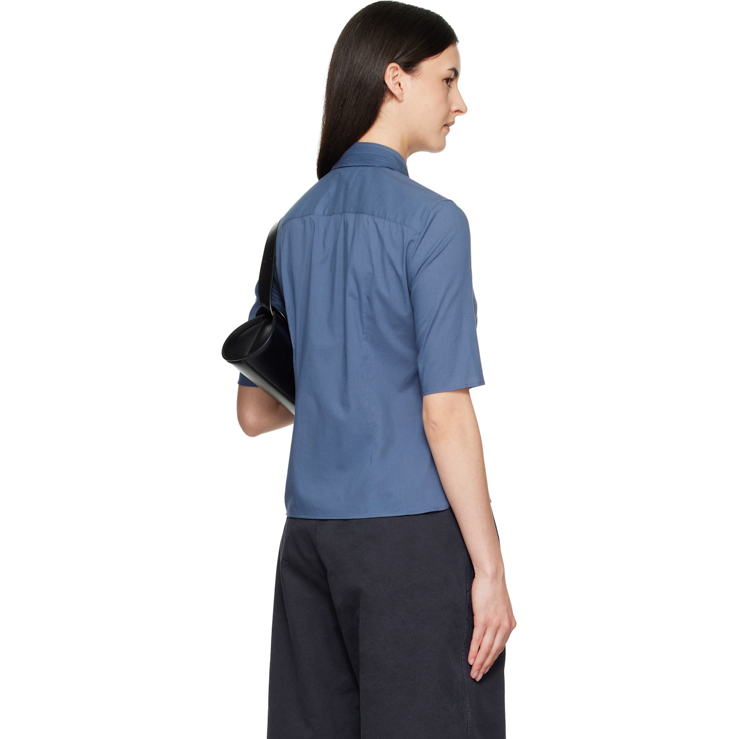  Jil Sander Blue Slim Fit Short Sleeve Back Darts Shirt 