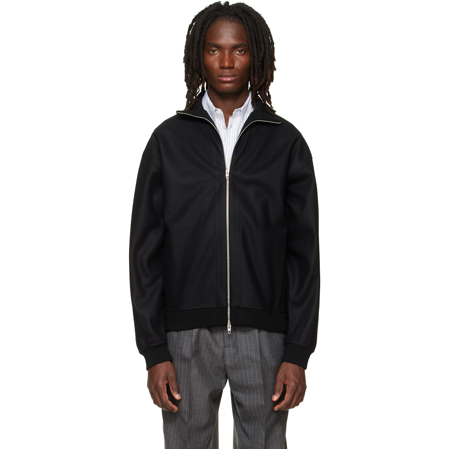 Jil Sander Black Wool Melton Zip-Up Jacket