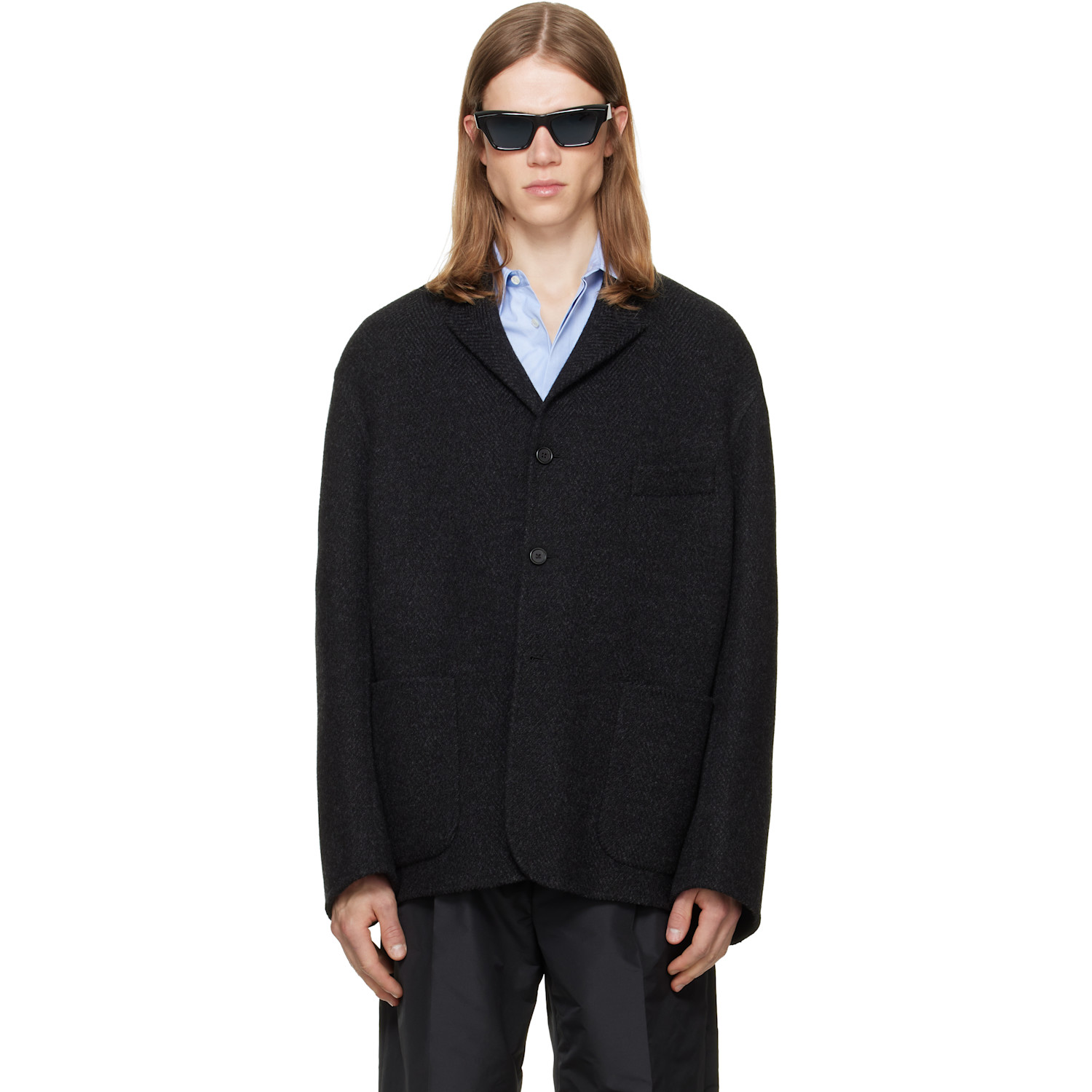 Jil Sander Gray Wool Chevron Jacket