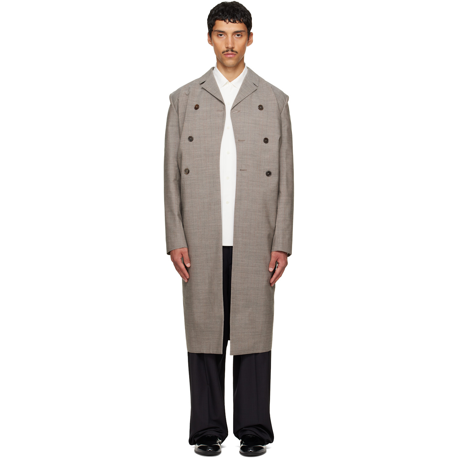 Jil Sander Gray Double-Breasted Coat