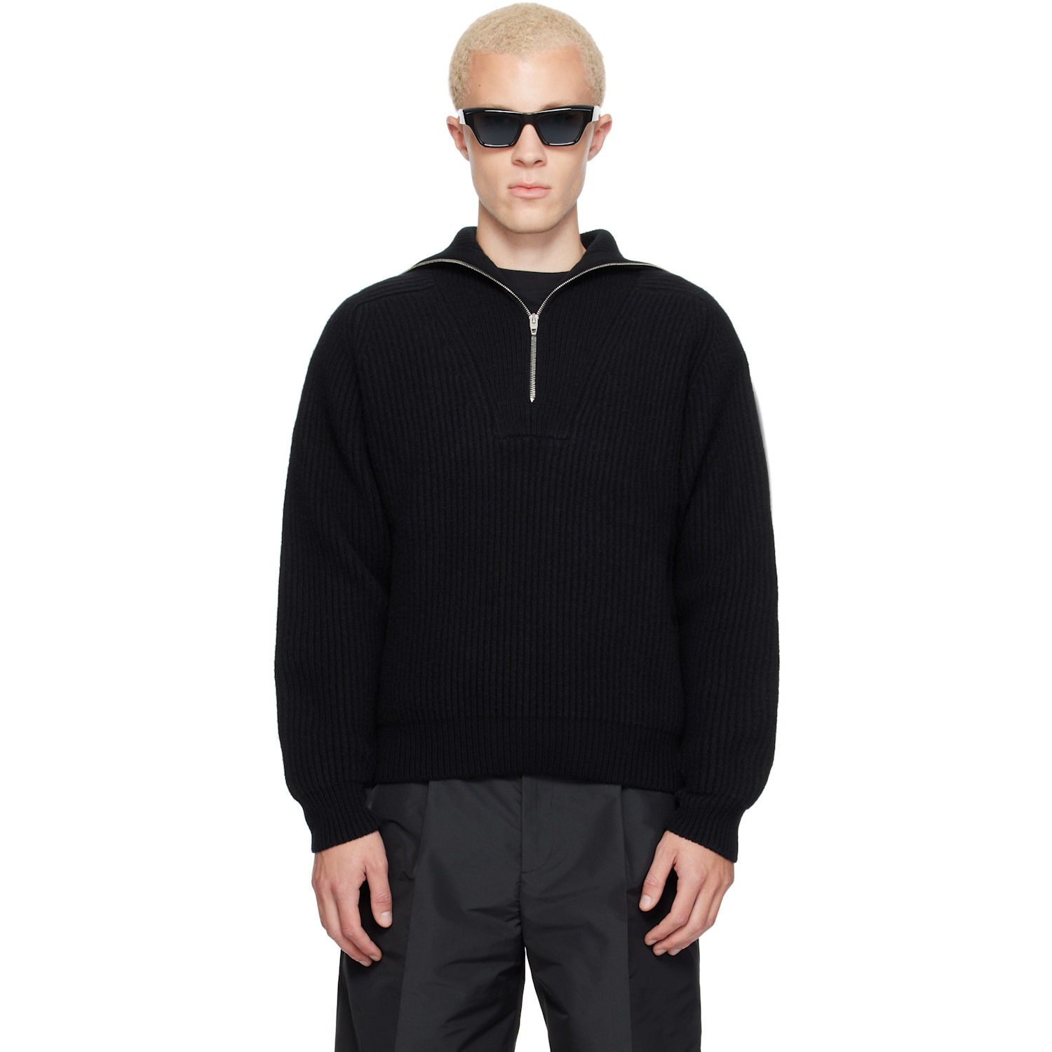 Jil Sander Black LS High Zipped Neck Sweater