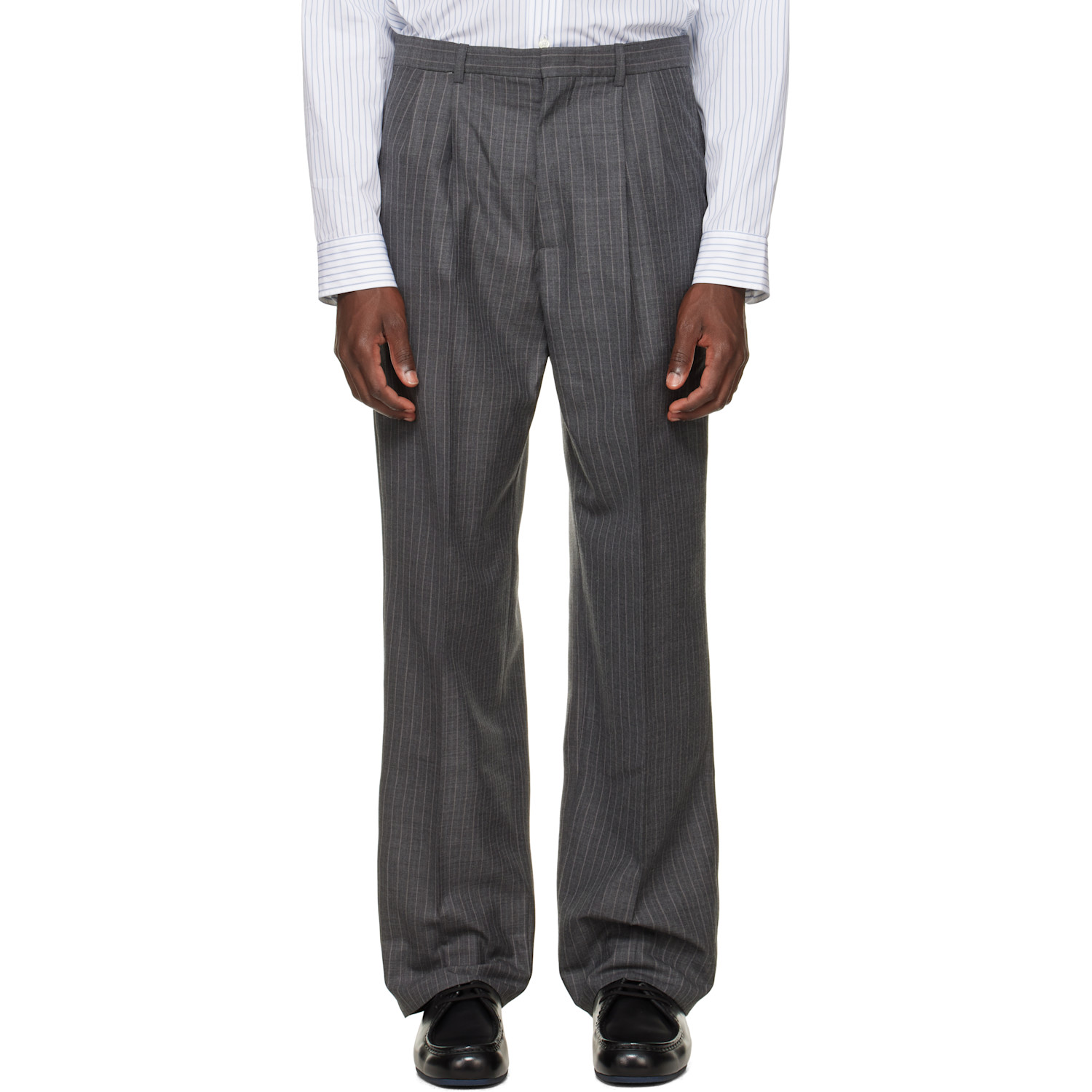 Jil Sander Gray Wool Pinstripe Trousers
