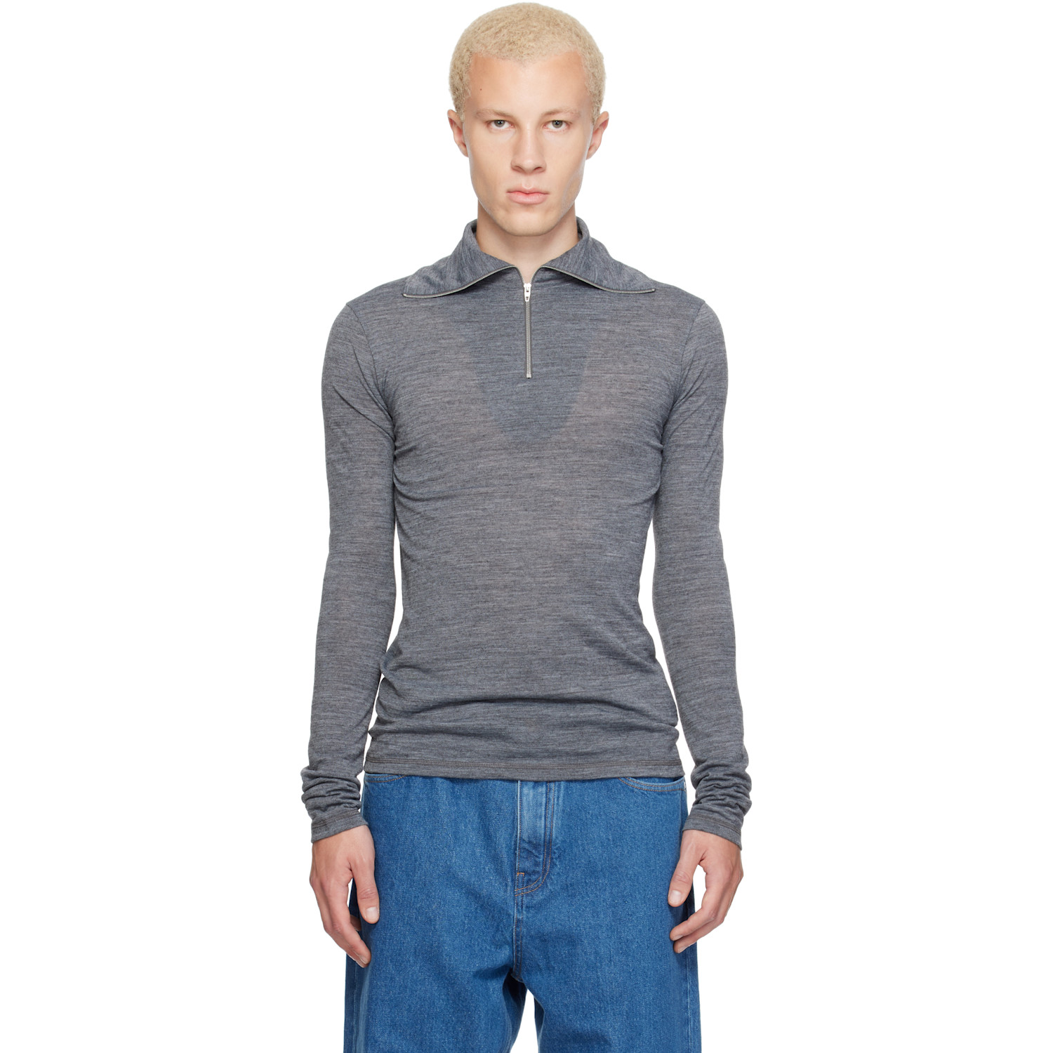 Jil Sander Gray LS Zip Polo