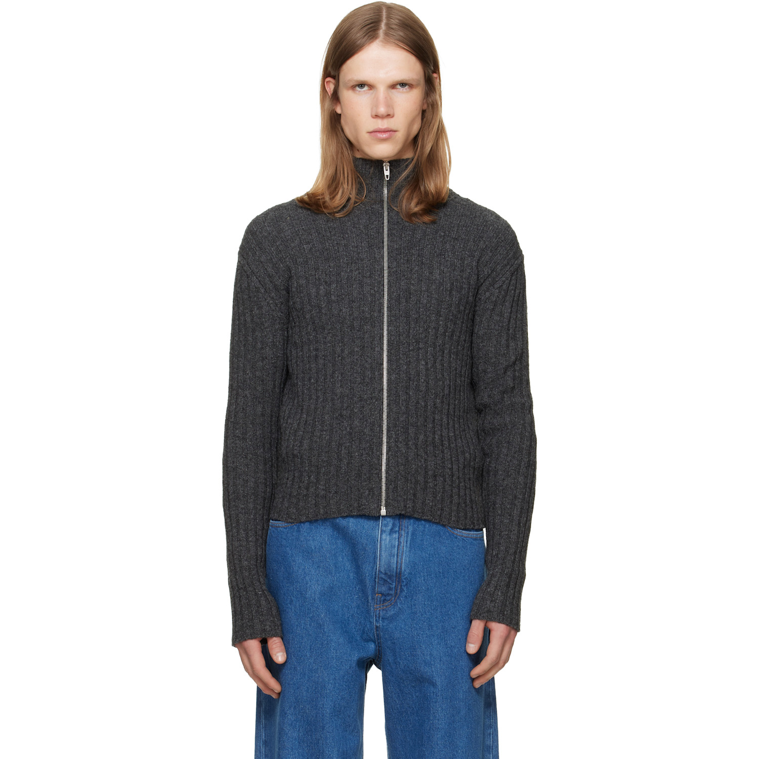 Jil Sander Gray Zip Up Cardigan