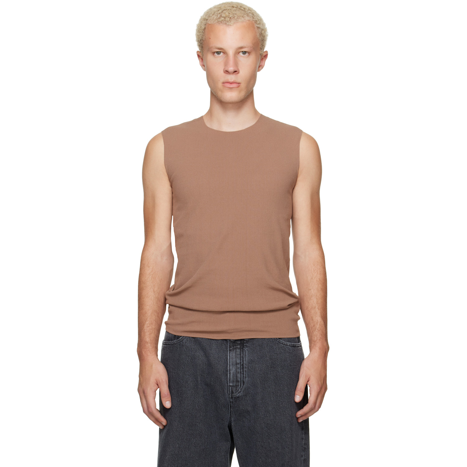 Jil Sander Tan Ribbed Tank Top