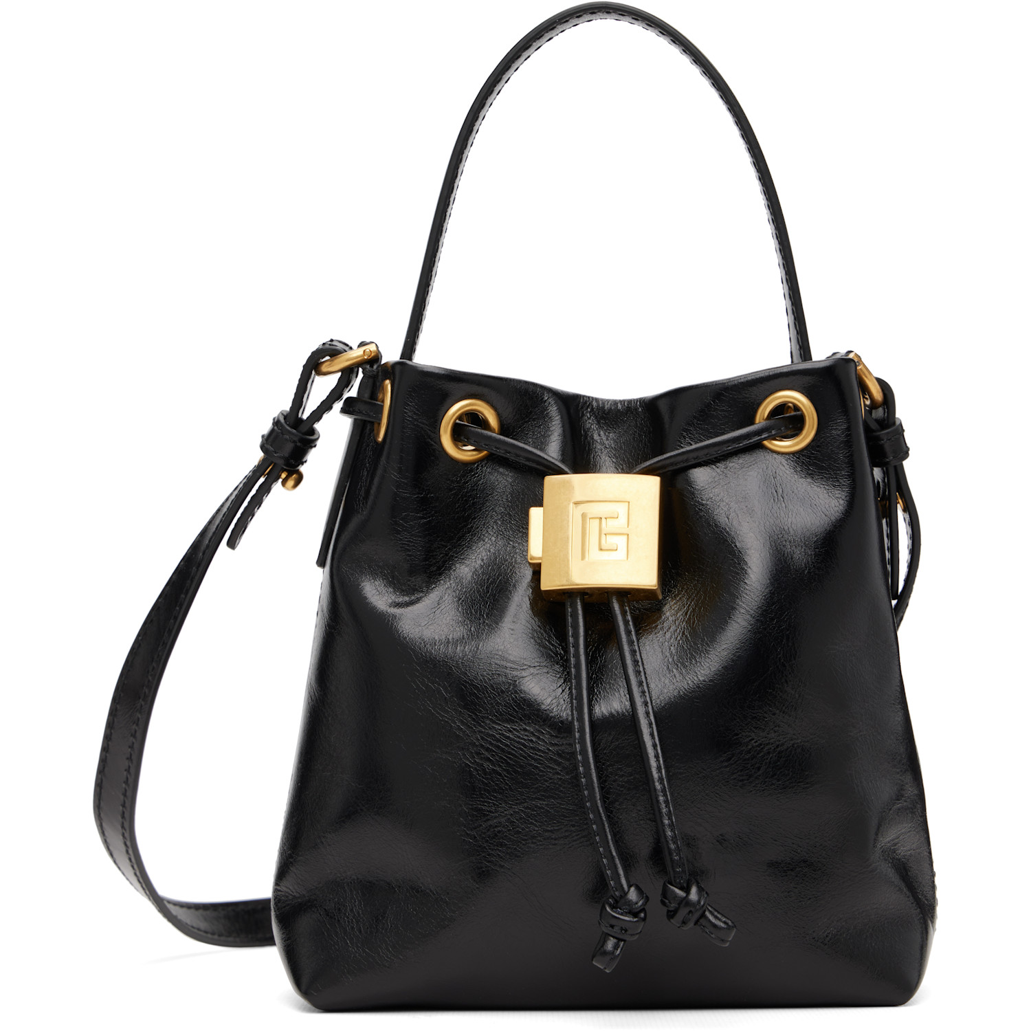 BALMAIN Black Mini Pulse Bucket Bag