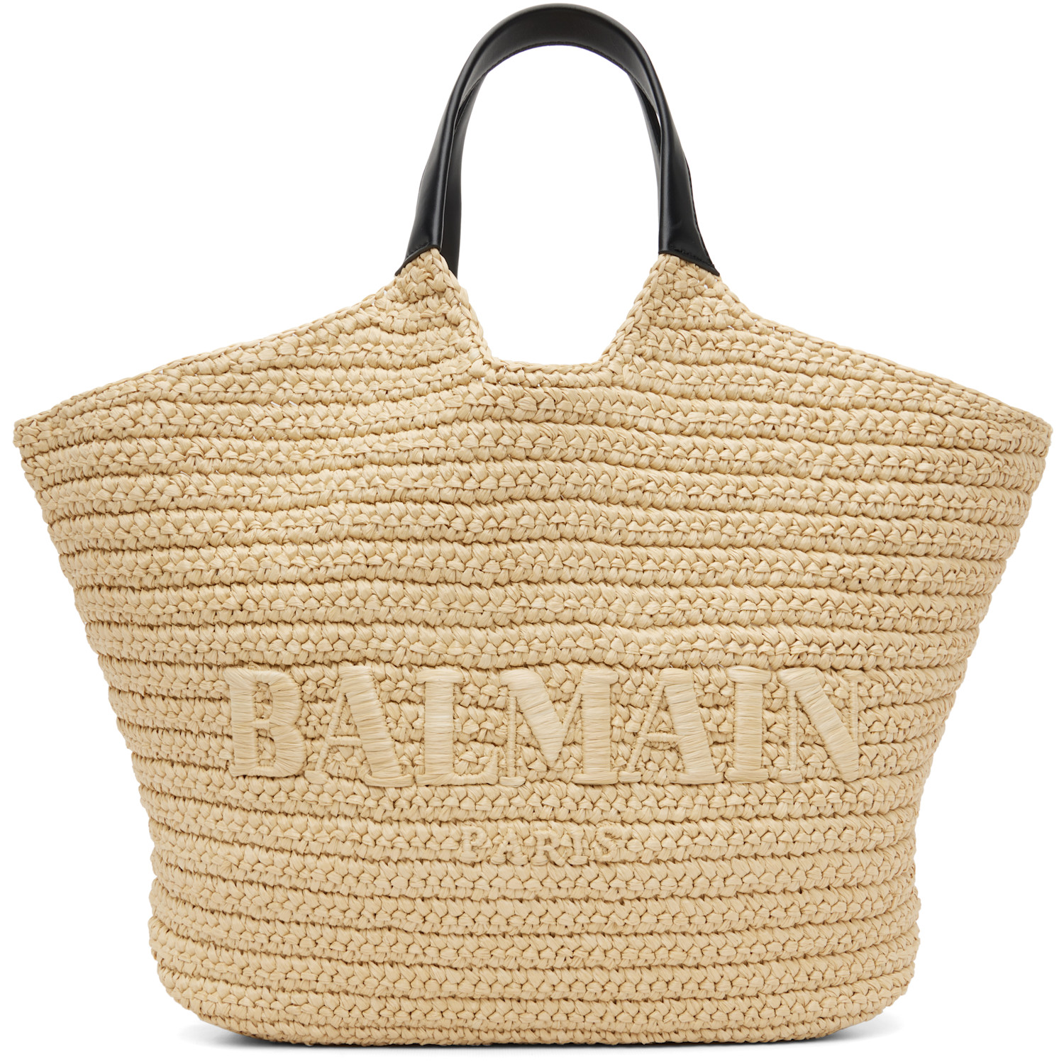 BALMAIN Beige 'BALMAIN' Crochet Tote