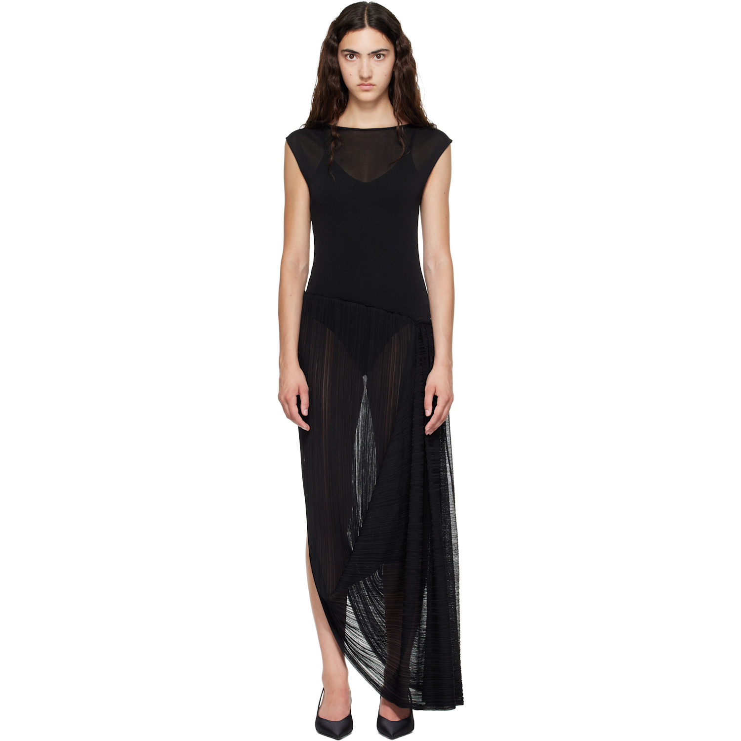 BALMAIN Black Long Draped Viscose Maxi Dress