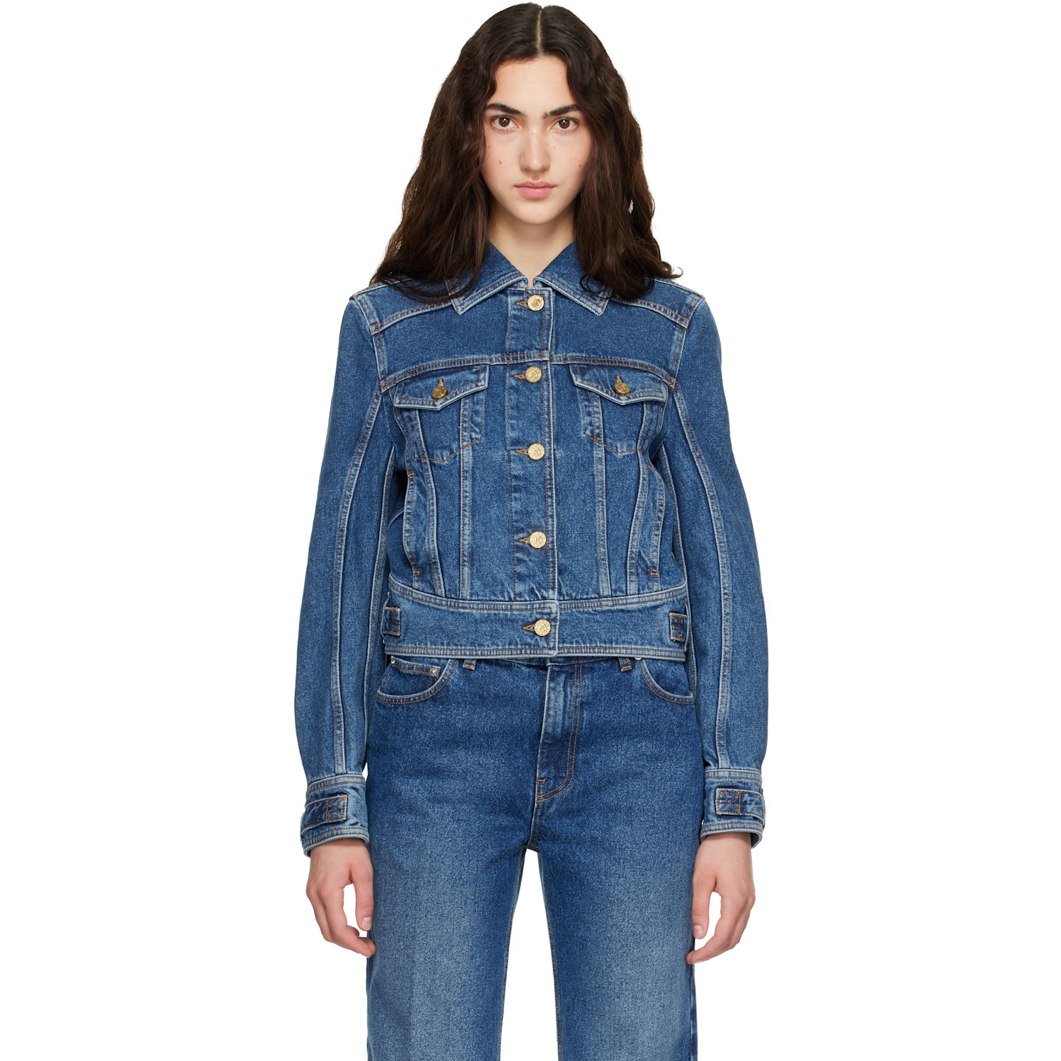 BALMAIN Blue Cropped Denim Jacket