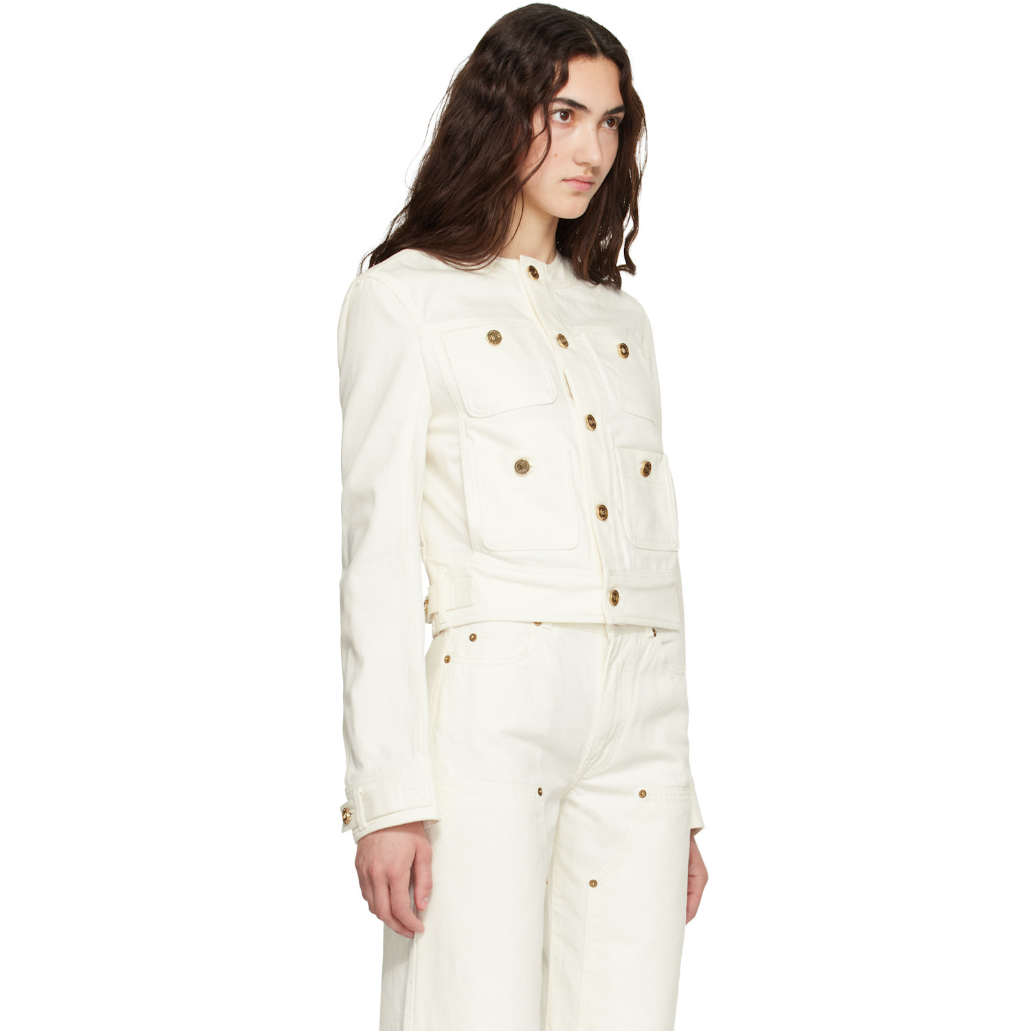  Balmain Off-white Patch-pocket Denim Jacket 
