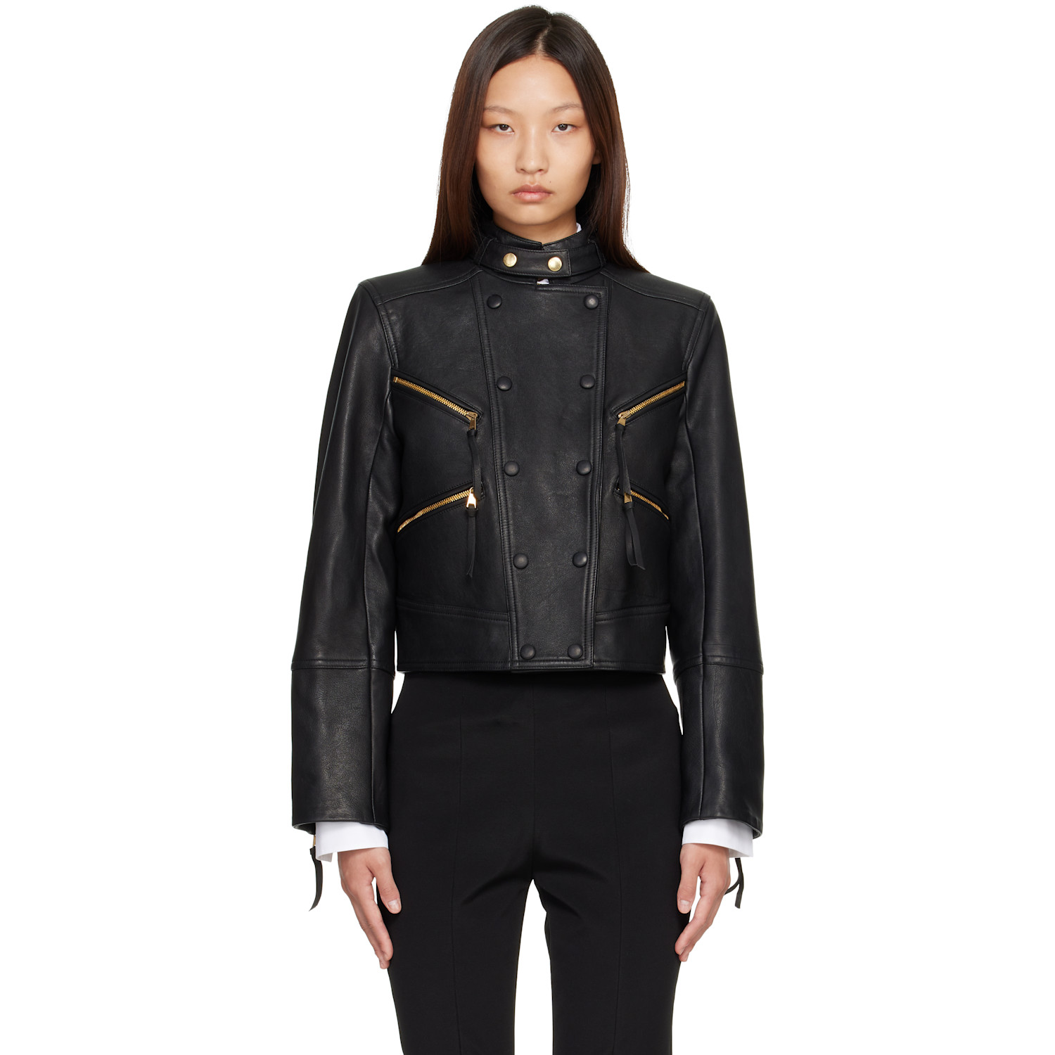 BALMAIN Black Buttoned Lambskin Biker Jacket