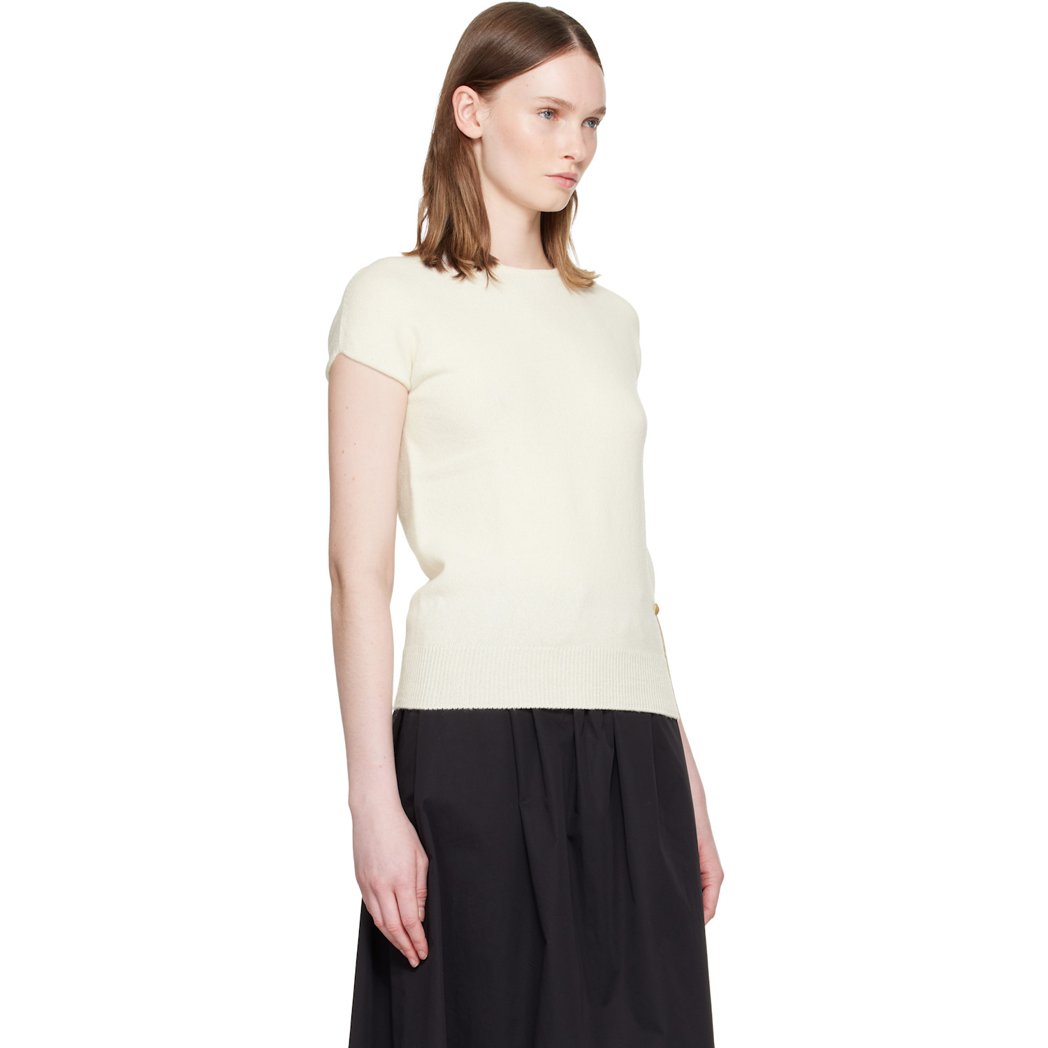  Balmain White Short Sleeve Cashmere Sweater 
