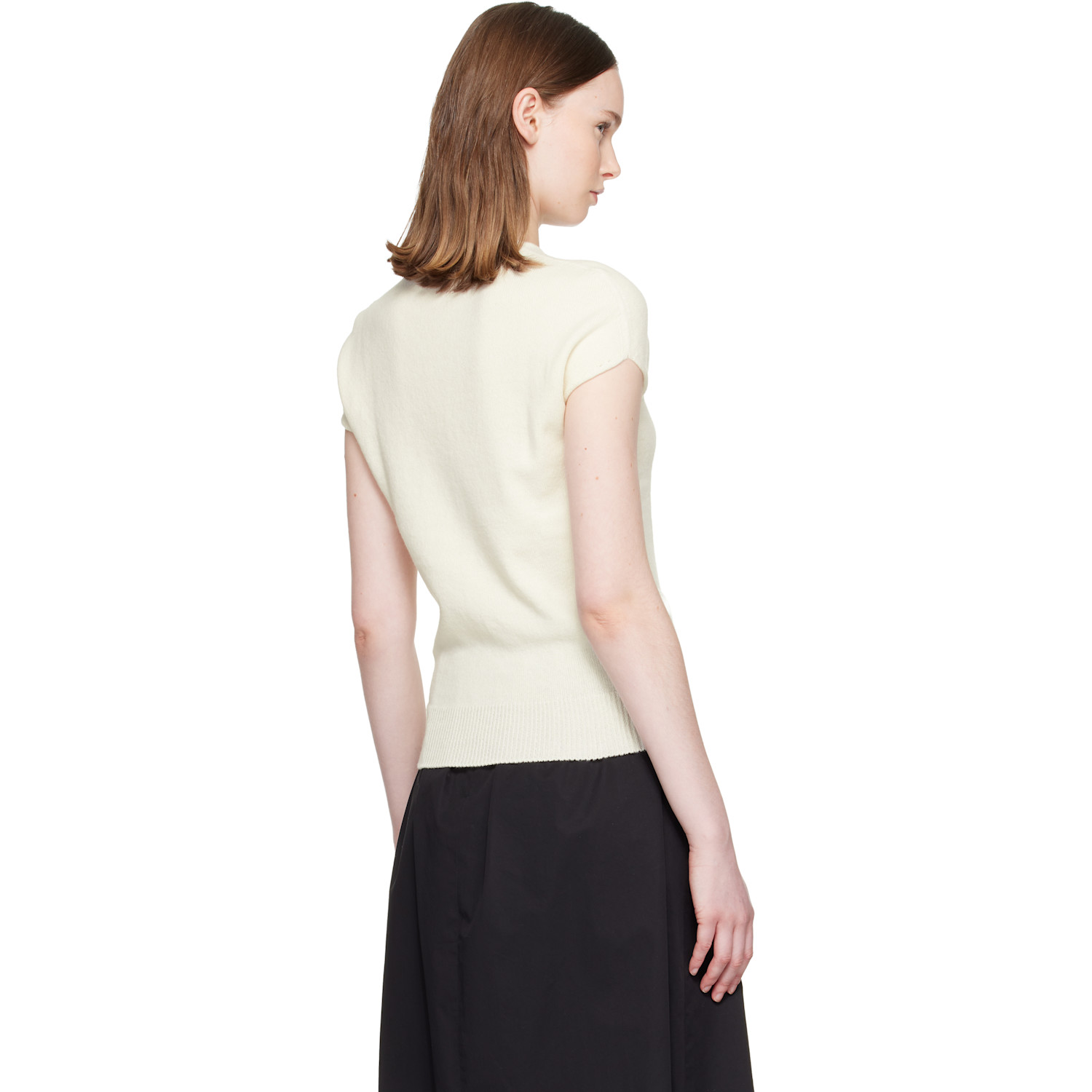  Balmain White Short Sleeve Cashmere Sweater 
