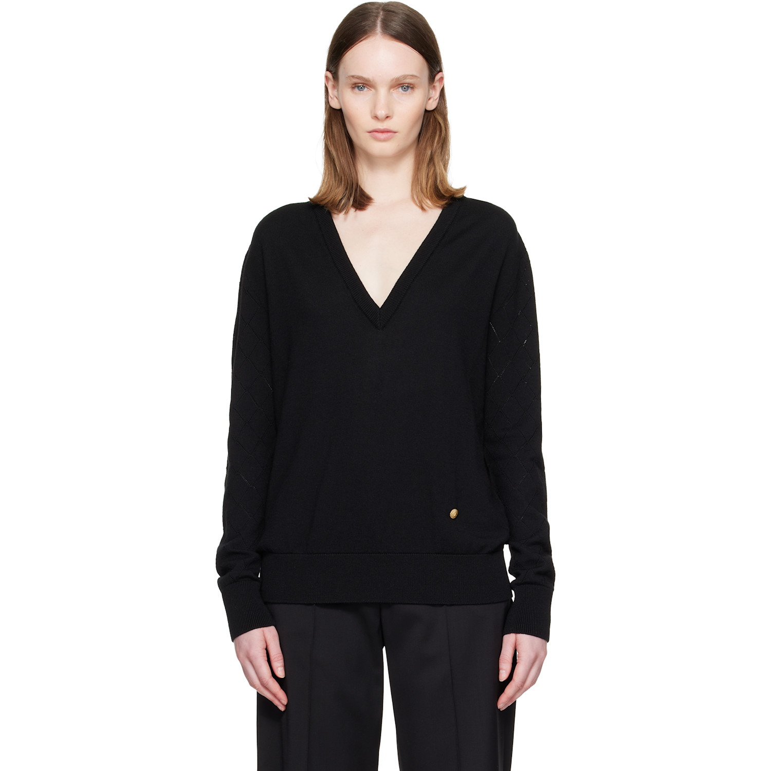 BALMAIN Black V-Neck Light Sweater