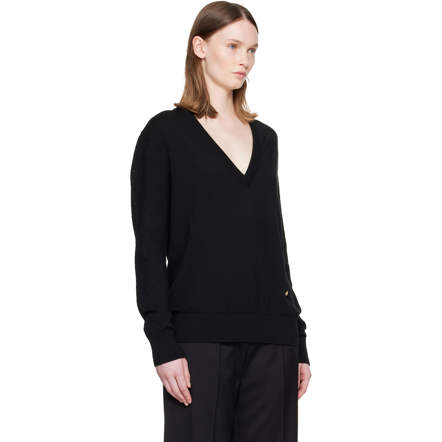 Balmain Black V-neck Light Sweater 