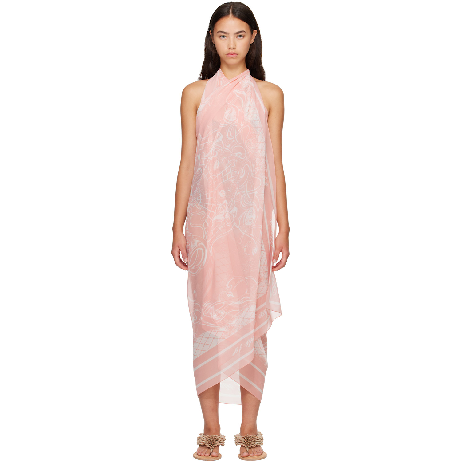 BALMAIN Pink Printed Silk Cover-up