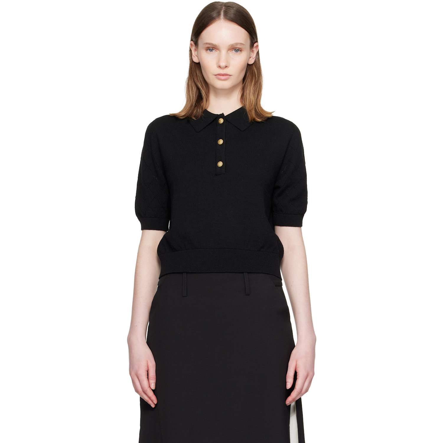 BALMAIN Black 3-Button Wool Polo