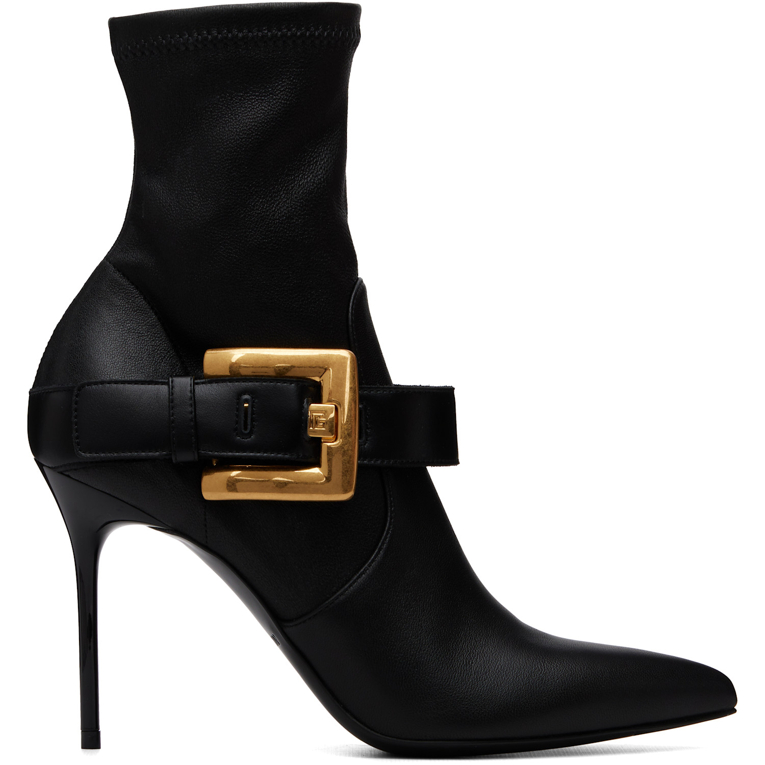 BALMAIN Black Anthem Stretch Leather Ankle Boots